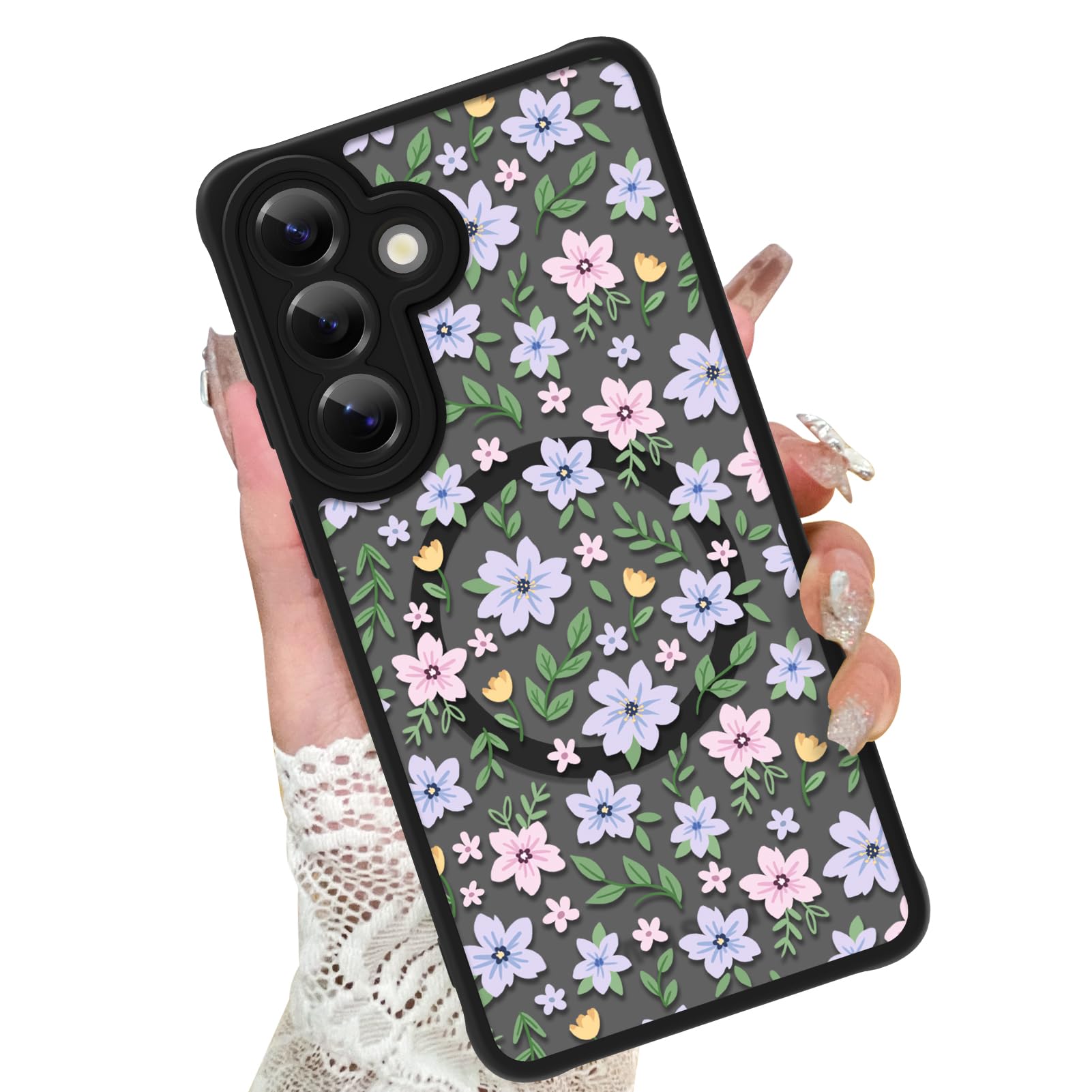 KANGHAR Case for Galaxy S26 Plus Phone Case [Compatible with Magsafe] Florals Garden Pattern Cute Flowers Protective Magnetic Ca