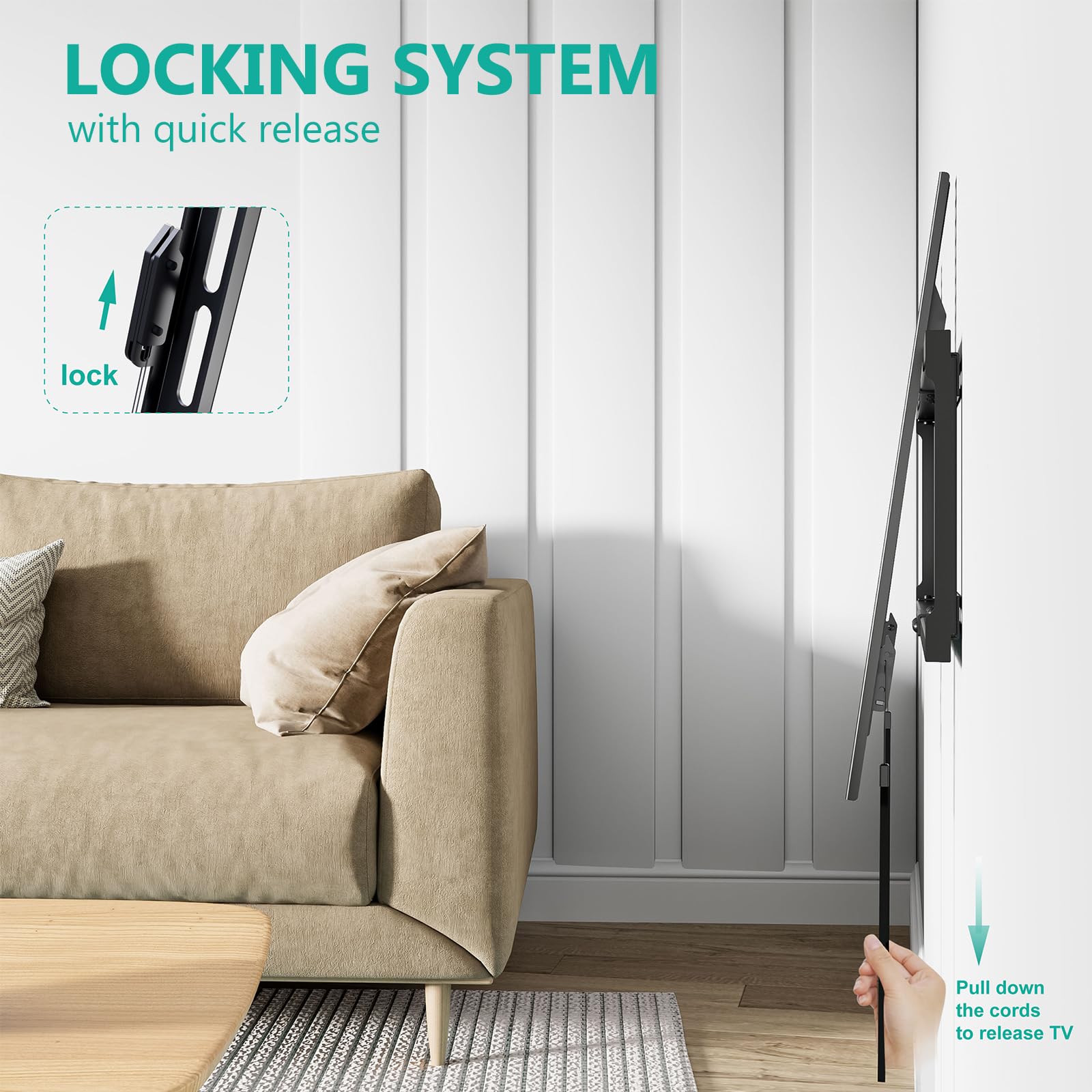 WALI TV Wall Mount Bracket for 37 90 Inch Flat Curved TVs up to 165 lbs, Low Profile Wall Mount Holds Your TV 1.1 Inch from The Wall, Mounting Holes up to 600x400mm (TTM 2), Black