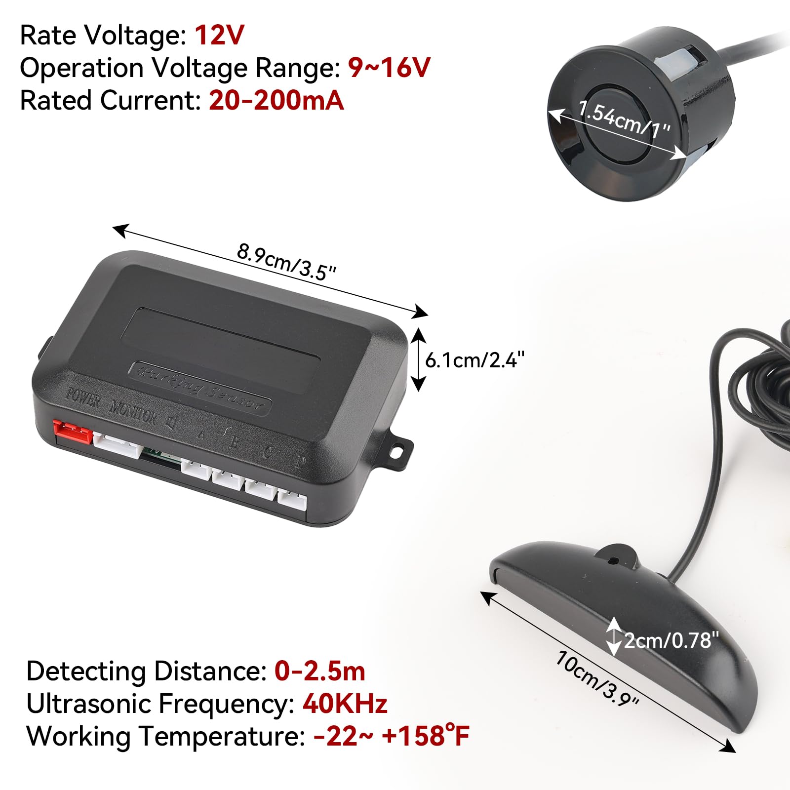 Reverse Backup Sensors Parking Radar System For Cars, 4 Parking Waterproof Detection Sensors Led Distance Display Warning Buzzer