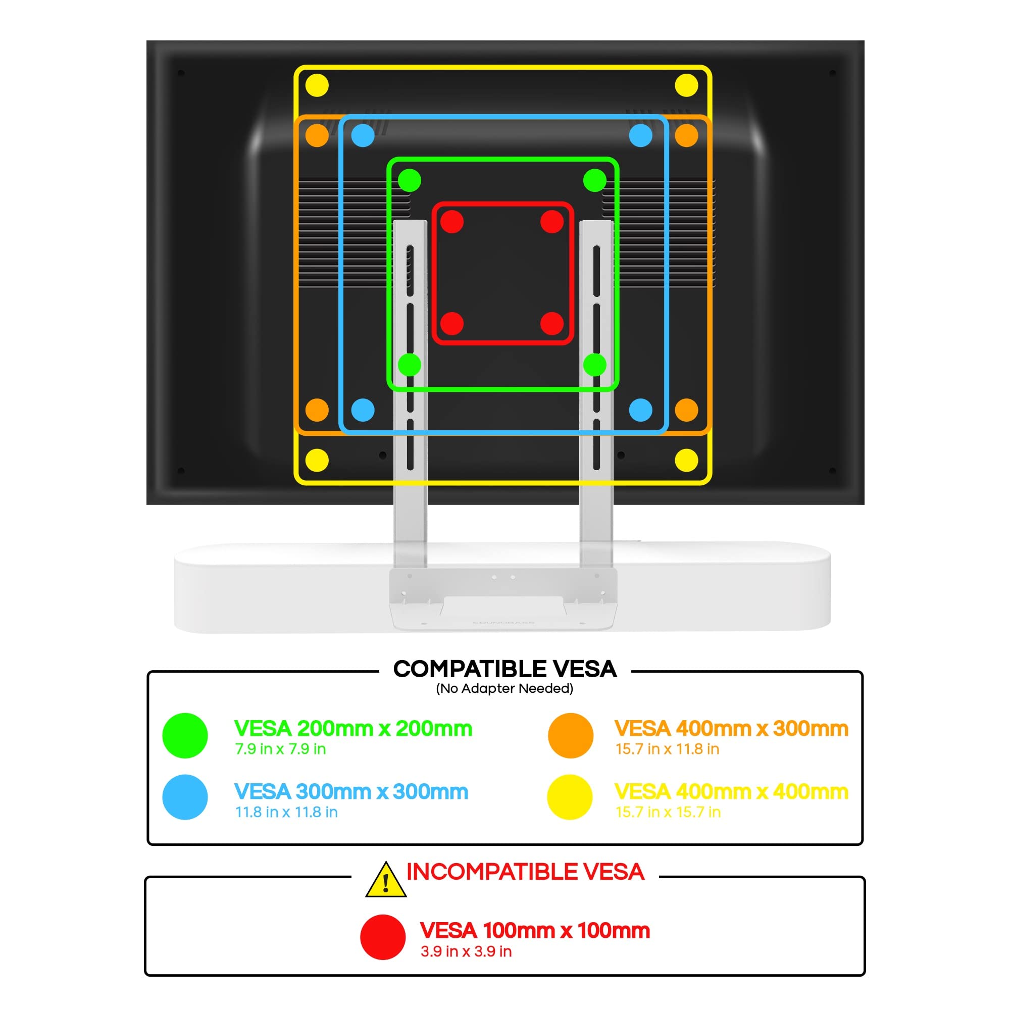 Soundbass Beam Tv Mount, Compatible With Generation 1 & 2 Sonos Beam Mounting Bracket For Tv, White, Full Hardware Kit Included,