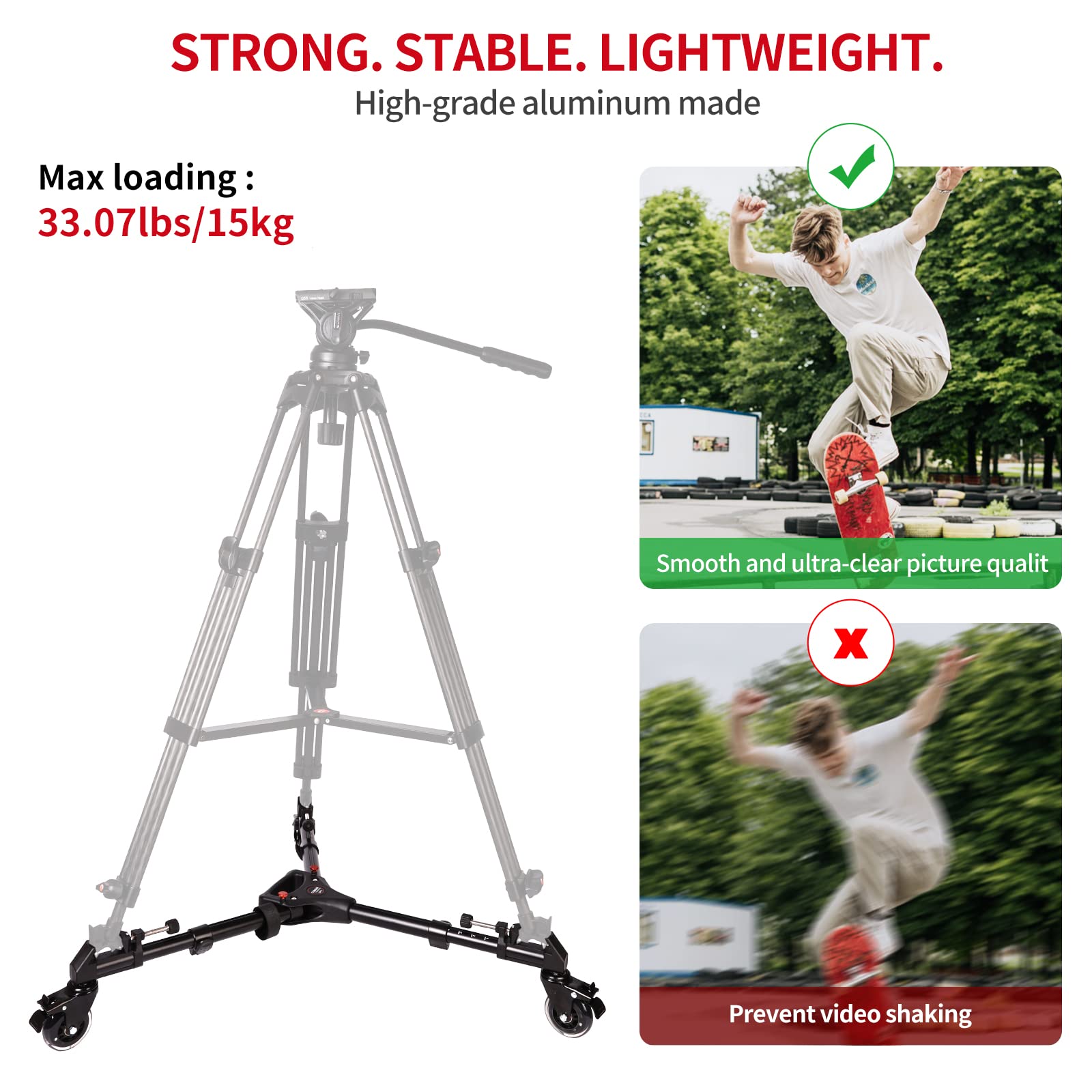 Coman Professional Tripod Dolly   Heavy Duty With Adjustable Leg Mount With 3 Inch Wheel And Carrying Case Compatible With Most