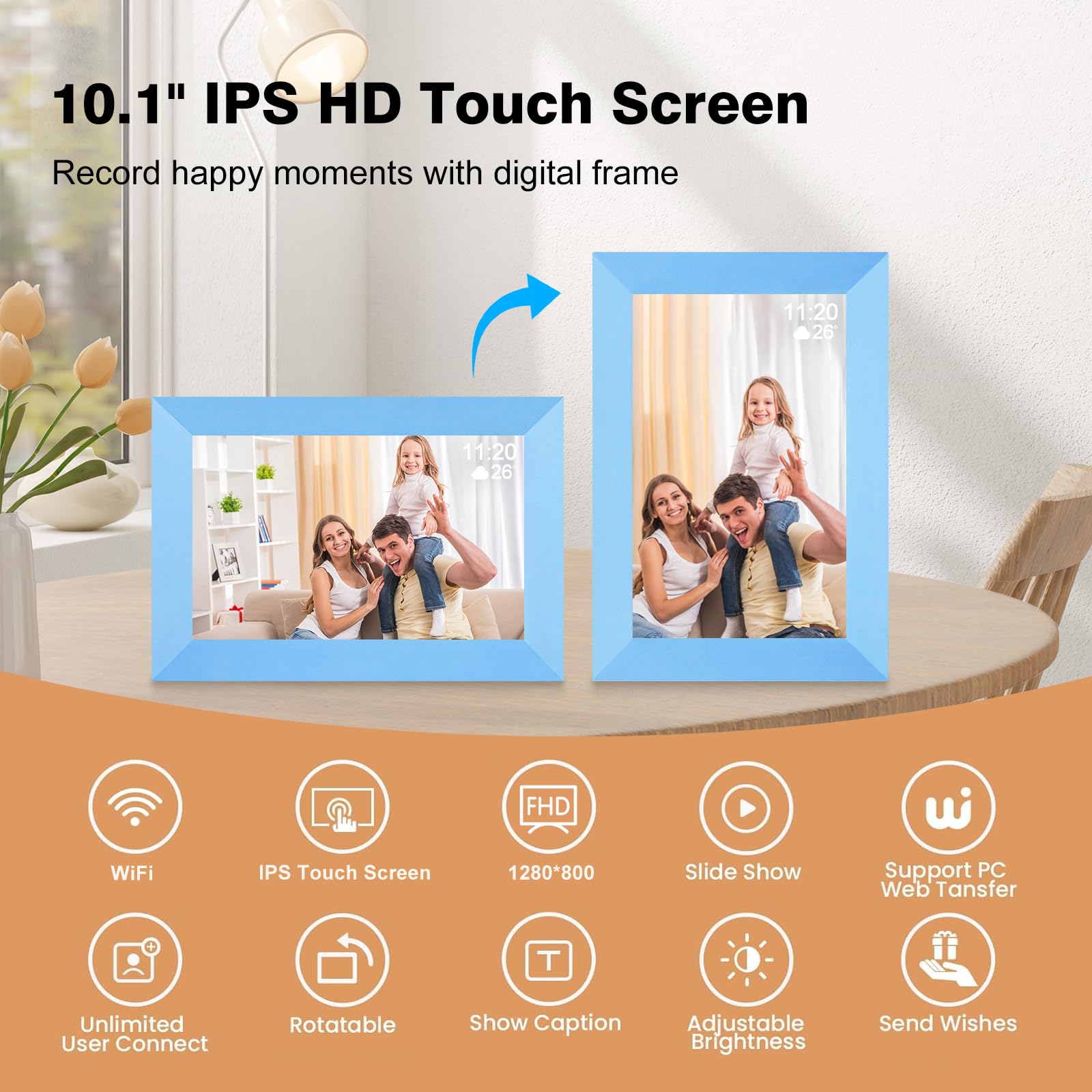 Frameo 10.1 Inch Wifi Digital Picture Frame, 1280X800 Hd Ips Touch Screen Digital Photo Frame 32Gb Storage,Auto Rotate,Slideshow