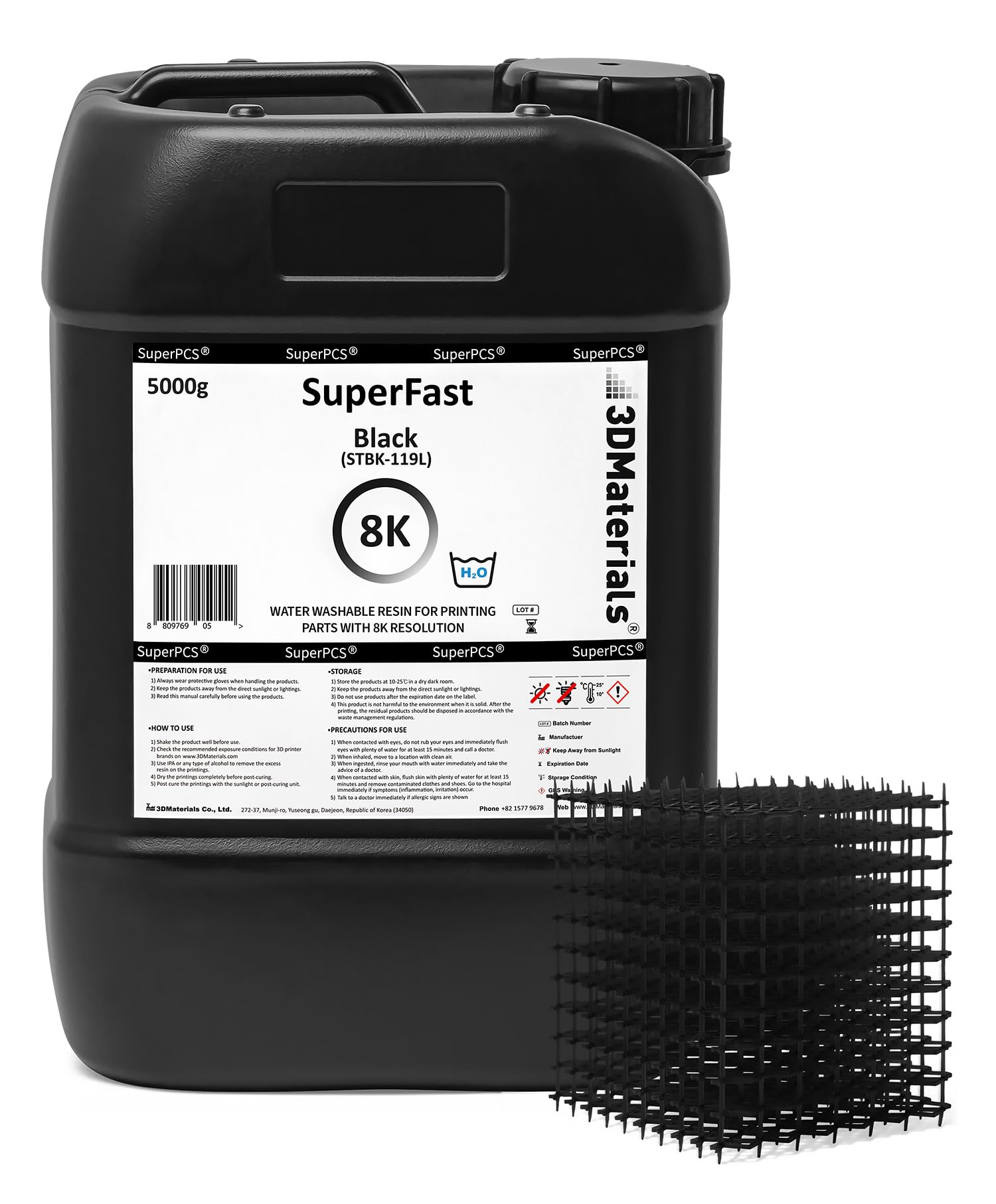Superfast 8K 3D Printer Resin Water Washable, 50Um Print In 05 Sec, Made In Korea By 3Dmaterials (5000G, Black)