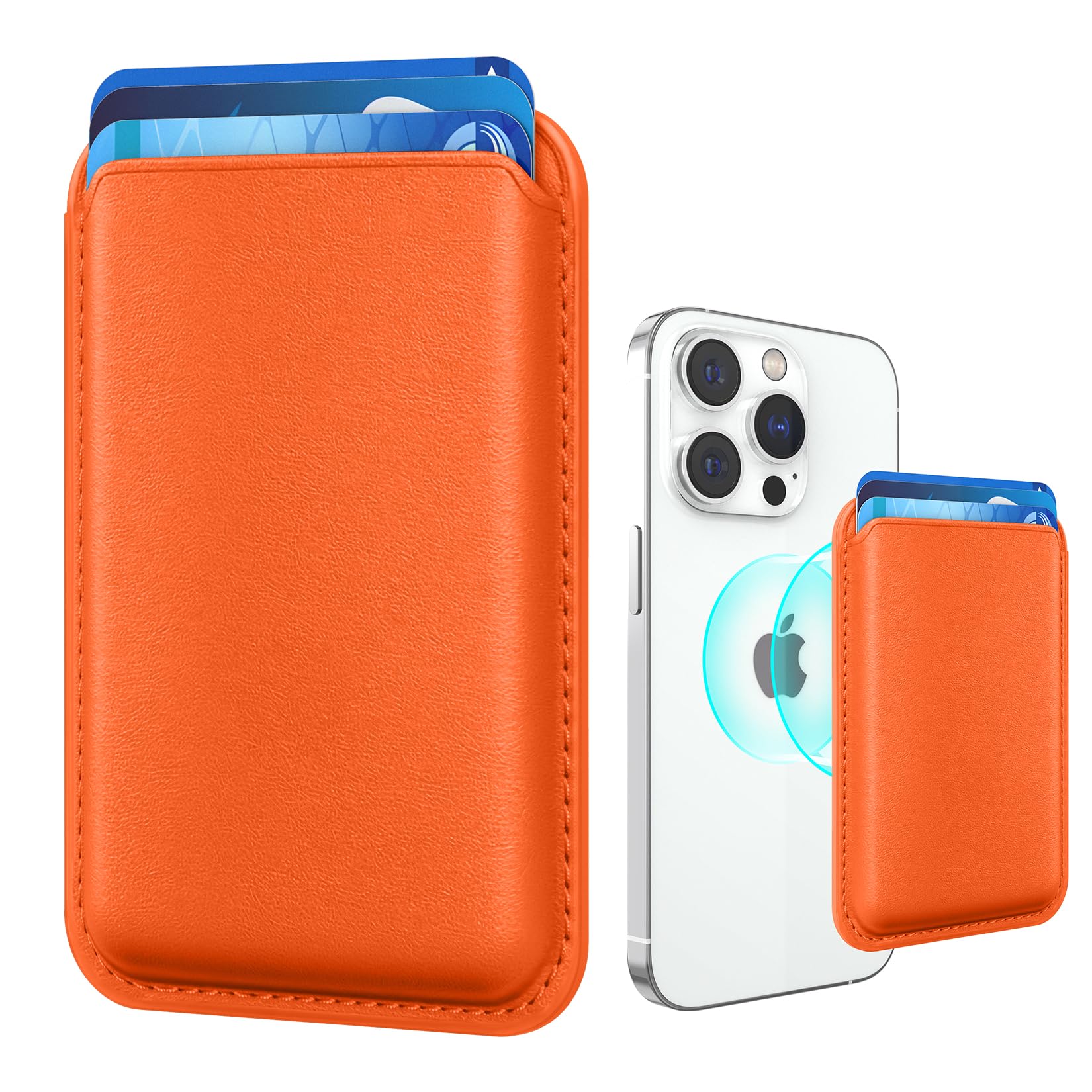 Amzone Magsafe Cell Phone Card Holder For Iphone 15 Series, Stronger Magnetic Rfid Leather Phone Wallet Stick On Series Of Iphon