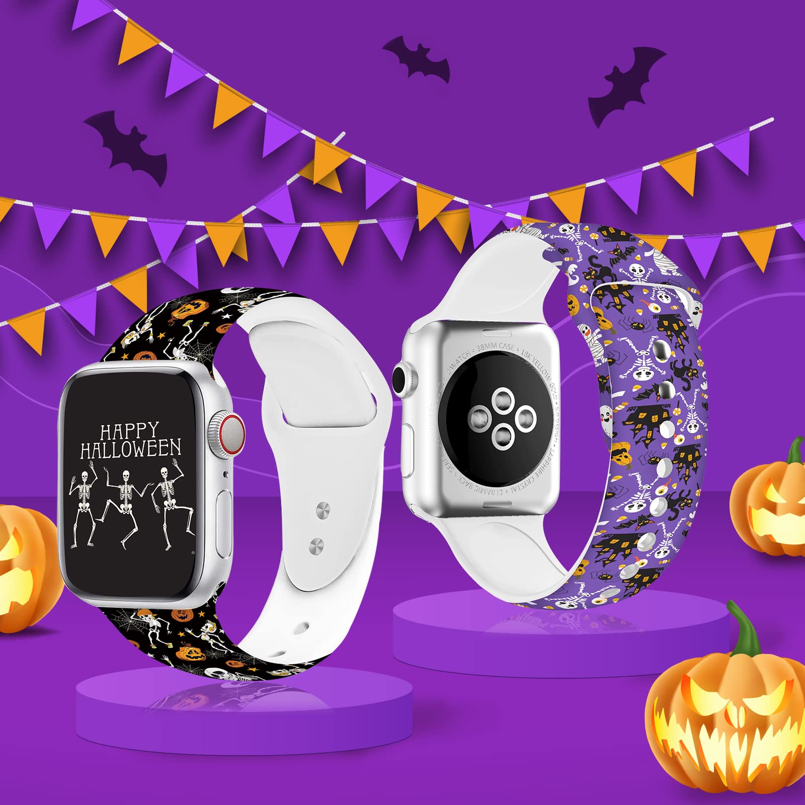 2 Pack Halloween Skull Watch Bands For Apple Watch Band Women Girls 42Mm 44Mm 45Mm, Holiday Funny Skeleton Pattern Soft Silicone