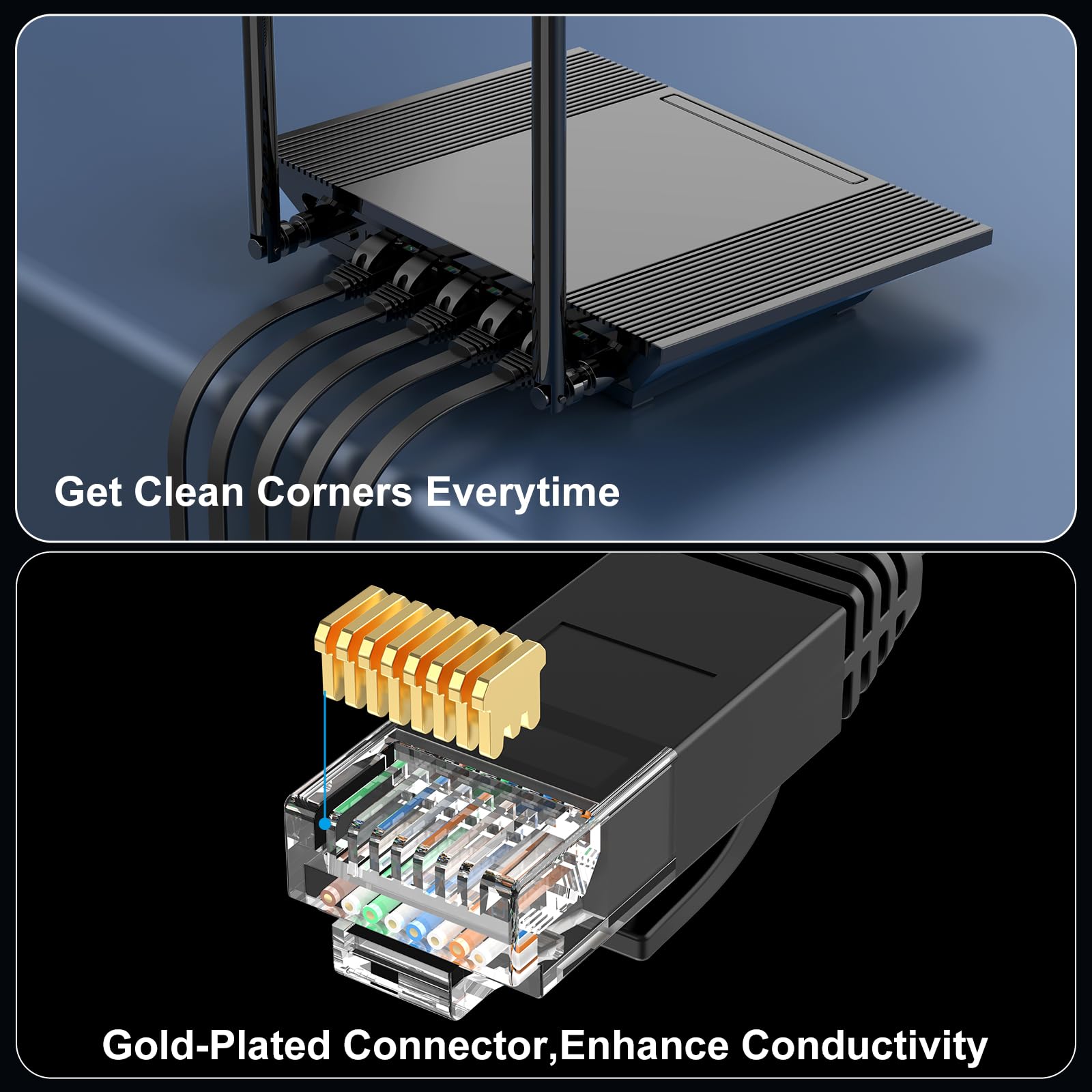 Cat 6 Ethernet Cable 100 Ft, Indoor&Outdoor, High Speed 10Gbps Flat Internet Network Cable, Cat6 Ethernet Patch Cable Long, Blac