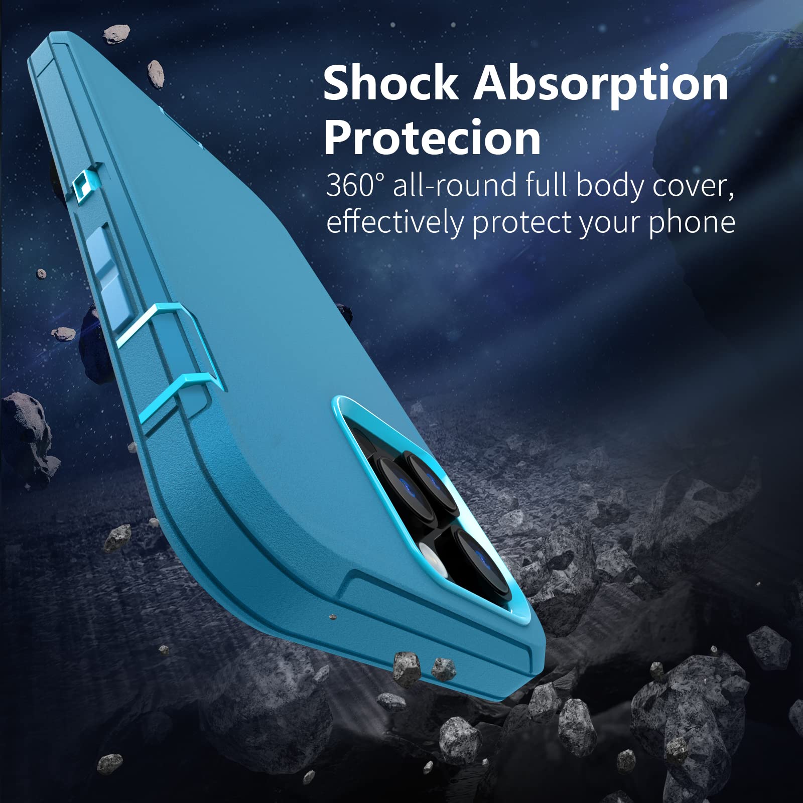 For Iphone 14 Pro Max Case With Full Body Protection, Heavy Duty Shockproof Military Grade 3 In 1 Silicone Rubber With Hard Pc R