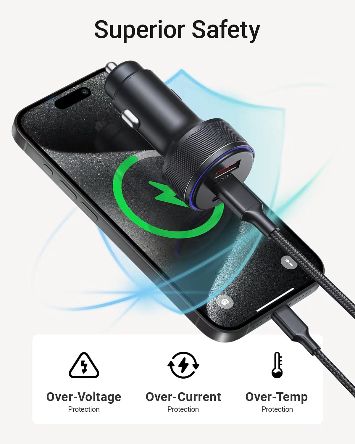 Usb C Car Charger, 3 Port 90W Fast Car Charger, Dual Usb C & Usb A Car Power Adapter, Pd3.0 & Qc3.0 Fast Charging For Iphone 16/