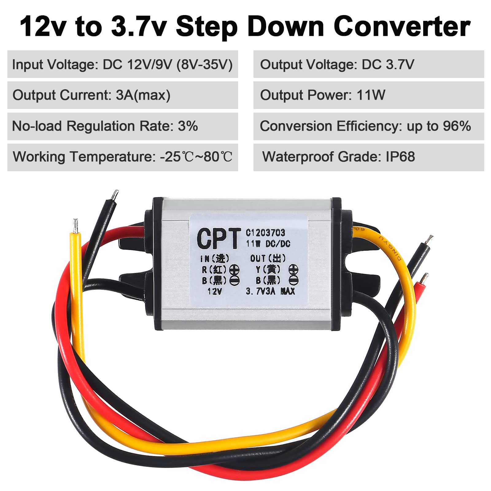 2Pcs 12V To 3.7V Converter Dc Step Down Buck Voltage Regulator Power Supply Transformer Module 3A 11W Waterproof Car Power Conve