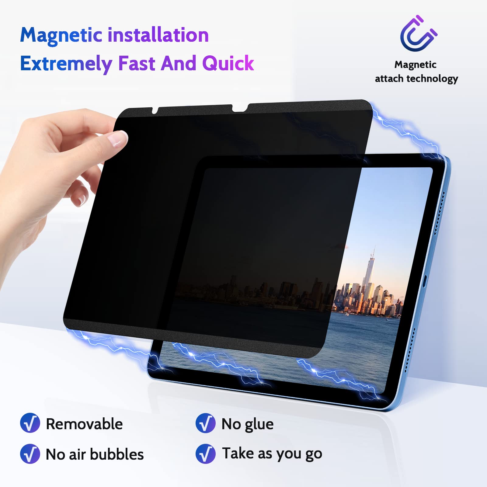 Peslv Magnetic Privacy Screen Protector For Ipad 10Th Gen 2022 (10.9 Inch), Removable Anti Blue Light Glare Spy Private Filter,