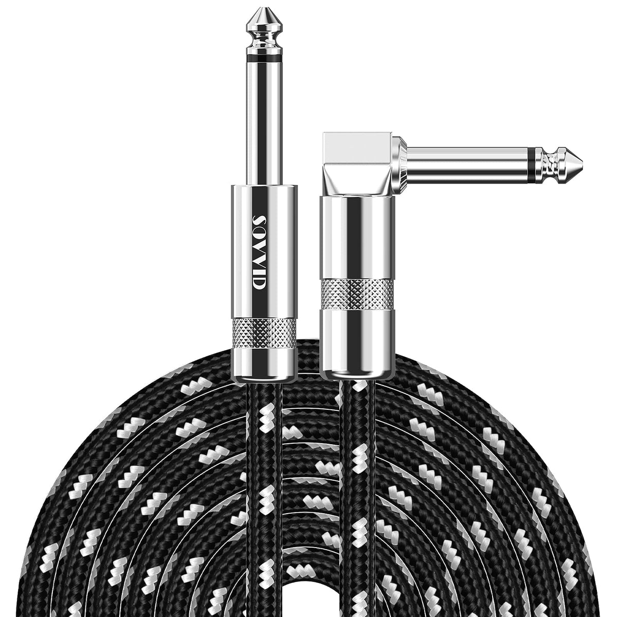 Sovvid Guitar Cable 20Ft Instrument Cable Guitar Cord Electric Guitar Cable Guitar Amp Cord For Bass Guitar Keyboard 1/4 Inch Cable Right Angle Black White