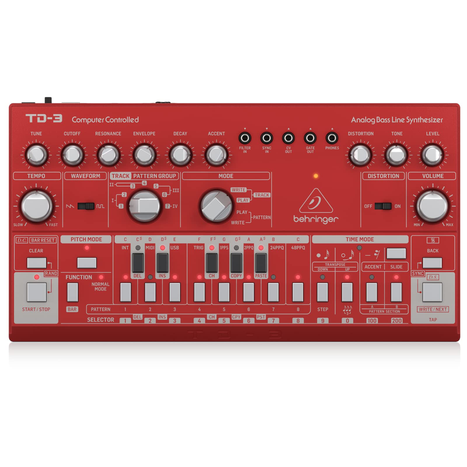 Behringer TD-3-RD Analog Bass Line Synthesizer with VcO, VcF, 16-Step Sequencer, Distortion Effects and 16-Voice Poly chain