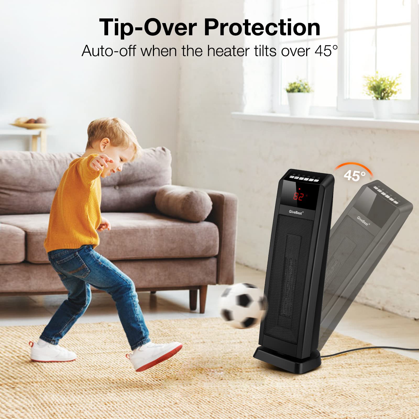 Givebest Space Heater For Large Room, 24'' Ceramic Tower Heater With Remote Control 1H To 8H Timer Etl Certified Digital Oscilla