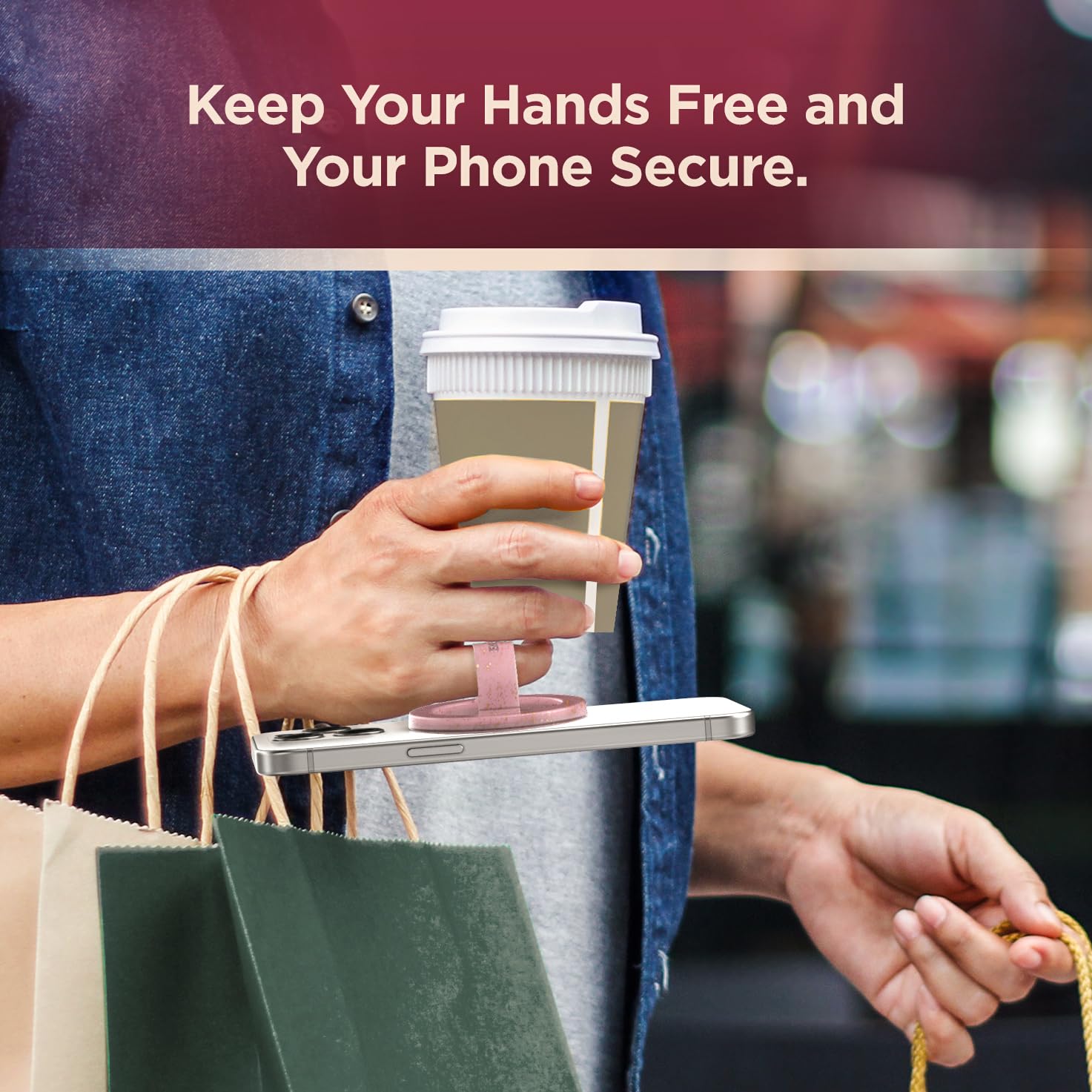 Encased Magnetic Phone Grip Holder (Compatible With Magsafe) Thin Silicone Finger Loop Ring For Iphone (Pink Glitter)