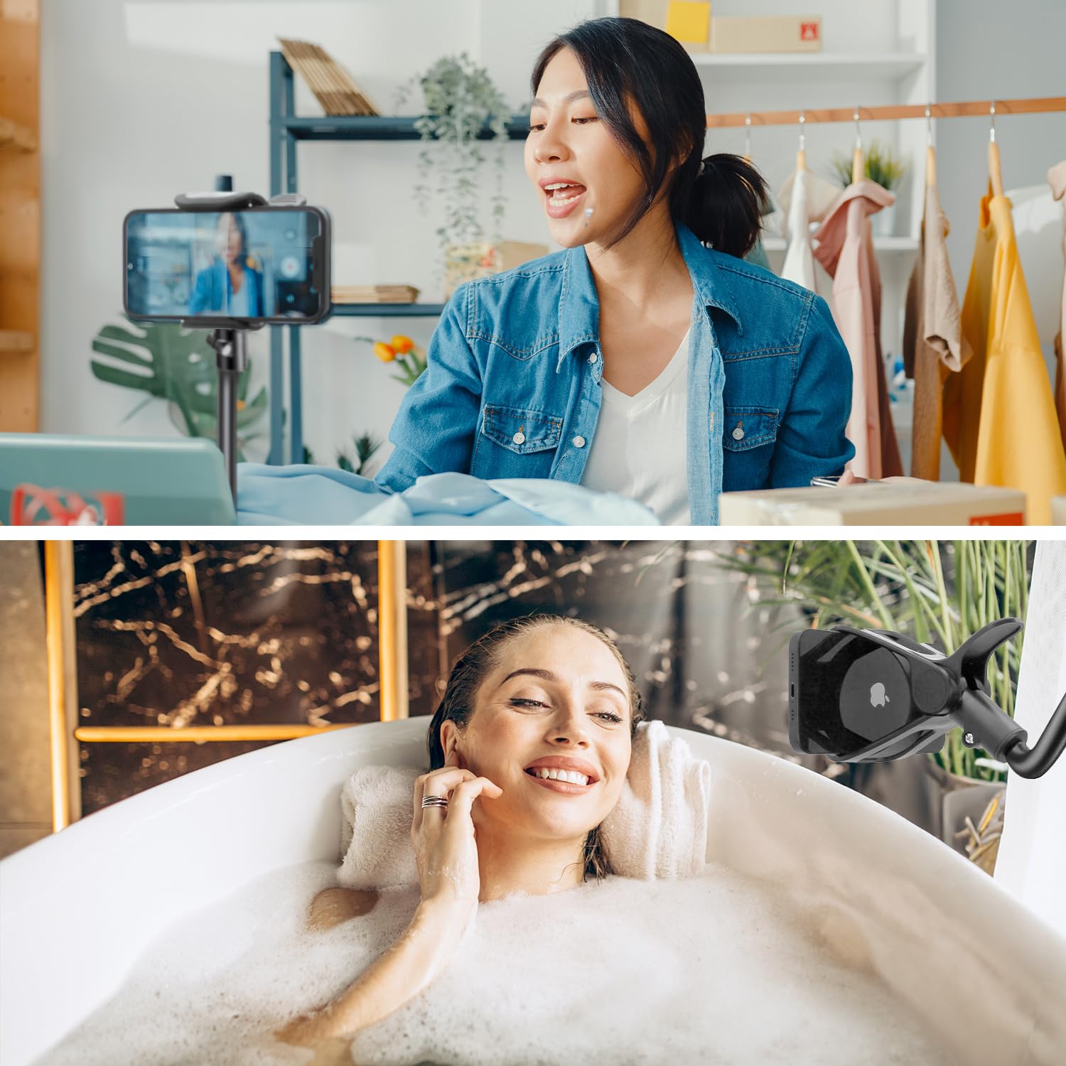 Limostudio Gooseneck Phone Holder 30-Inch Long Flexible Arm With Clamp, 360 Degree Swivel Rotatable For Photo Desk Table Headboa