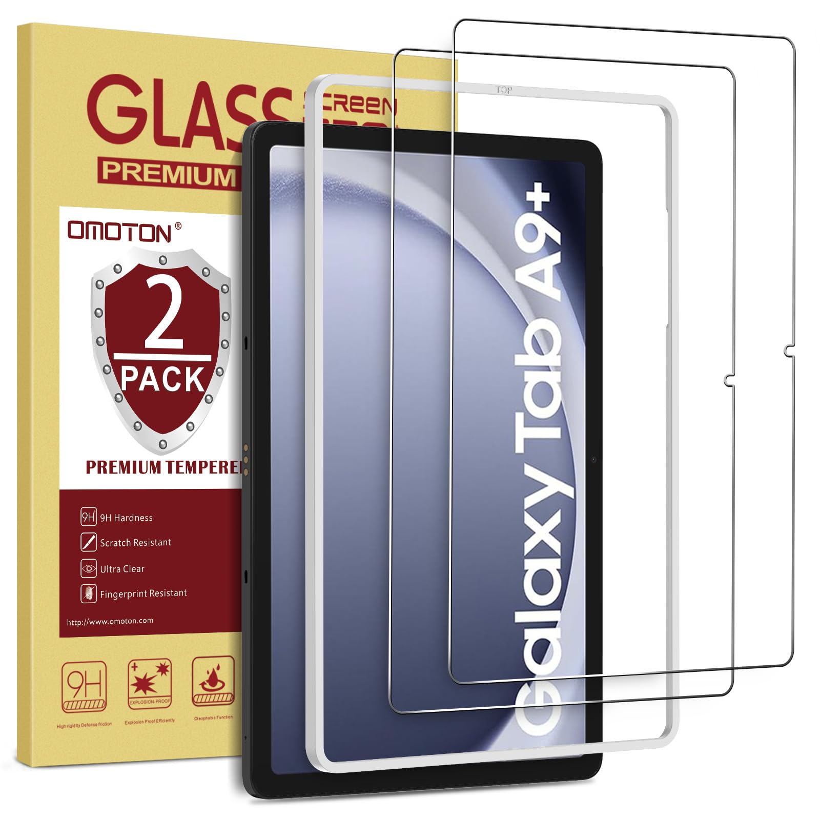 Omoton Screen Protector For Samsung Galaxy Tab A9 Plus 5G Tablet, [2 Pack] /Case Friendly/Alignment Frame/Tempered Glass (11 Inc