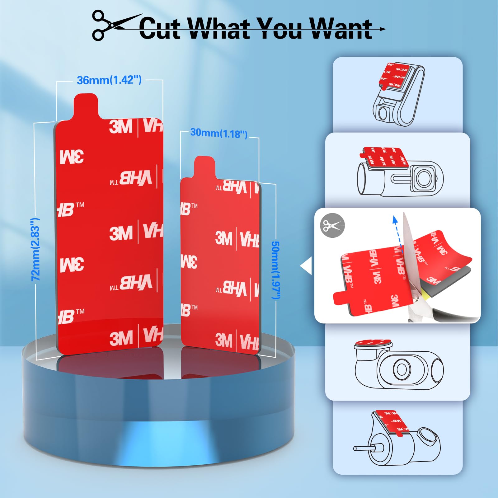 Pop Tech Adhesive Pad For Dash Cam: 4Pcs Sticky Pads For Dashcam Mount Front Rear   3M Vhb Double Sided Mounting Tape For Square