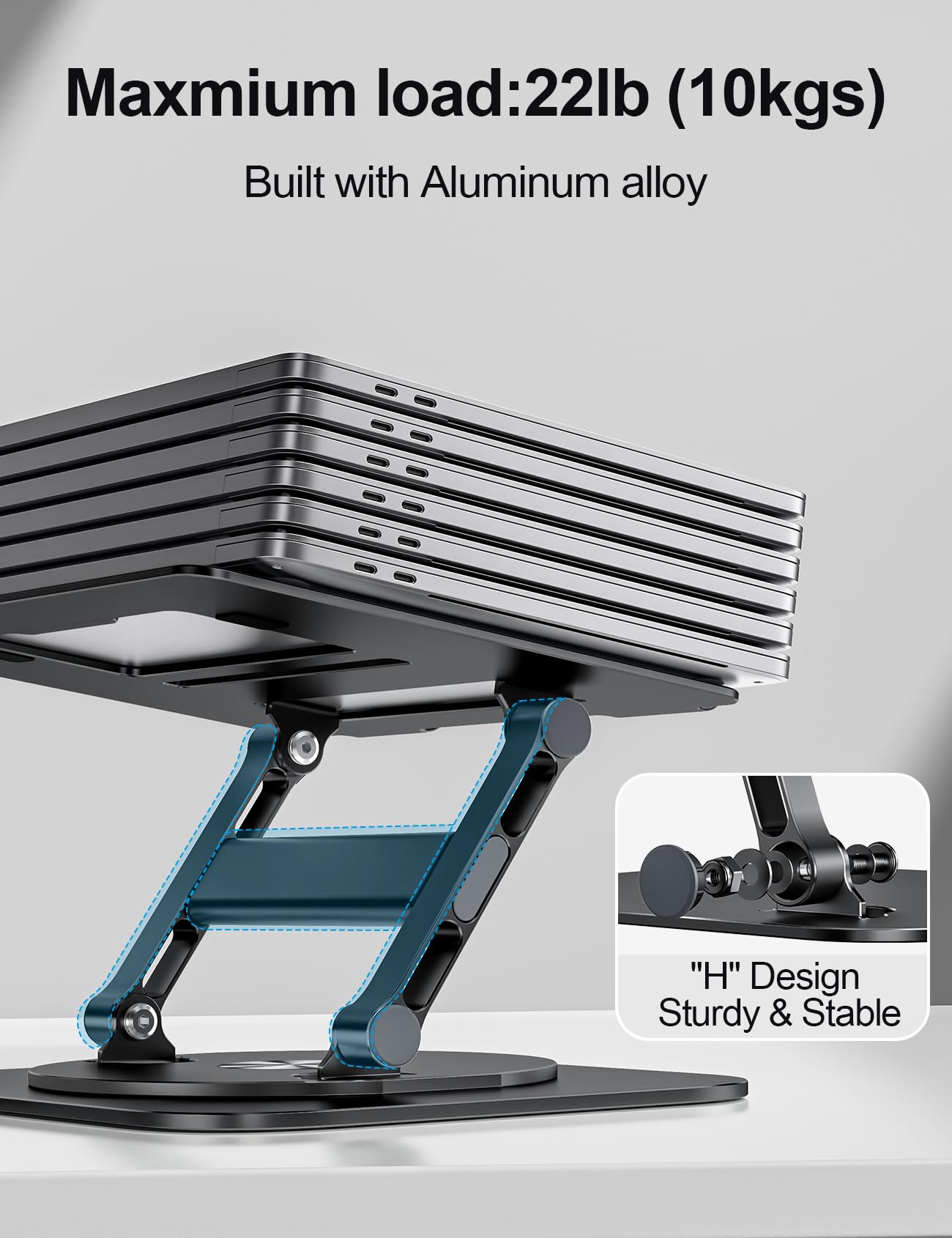 Mchose Laptop Stand, H Design Stable Computer Stand, Ergonomic Laptop Riser With 360 Rotating Base, Notebook Stand Compatible Wi