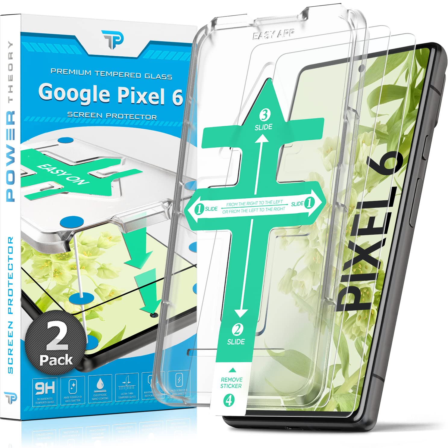 Power Theory Screen Protector For Google Pixel 6 [2 Pack] With Easy Install Kit [Premium Tempered Glass For Pixel6]