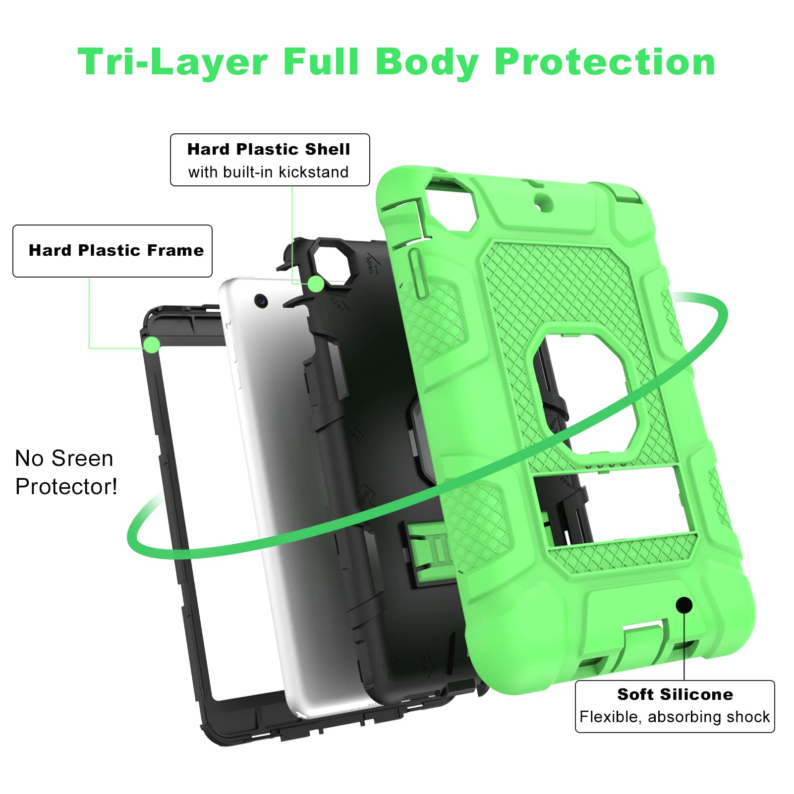 Timism Ipad Mini Case, Ipad Mini 2 Case, Ipad Mini 3 Case With Sturdy Kickstand, 3 In 1 Heavy Duty Shockproof Hybrid Three Layer