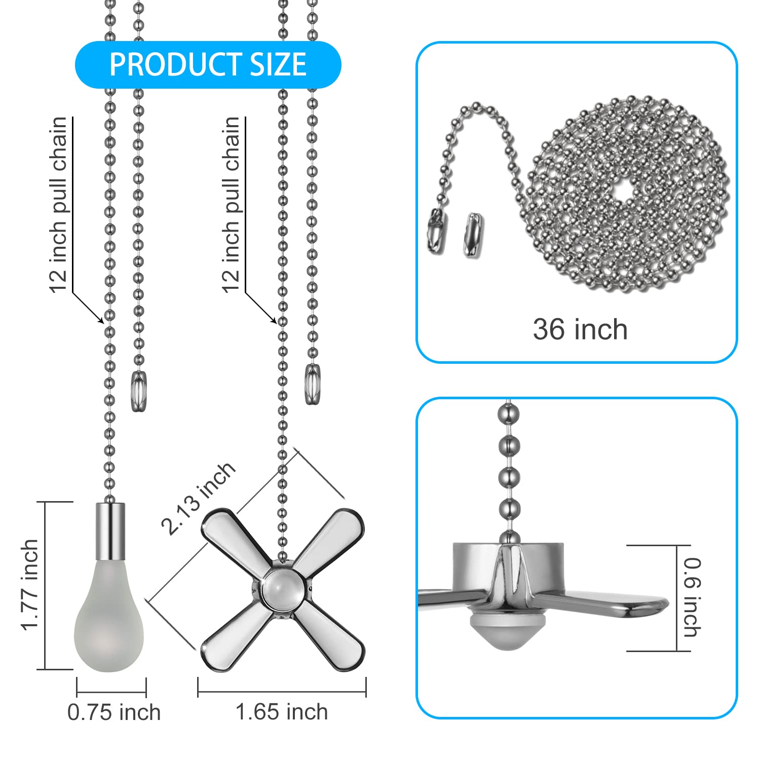 Generic Elfcab Ceiling Fan Pull Chain Set, Including 4Pcs Beaded Ball Fan Pull Chain Pendant, Extra 8Pcs Pull Loop Connectors, 2