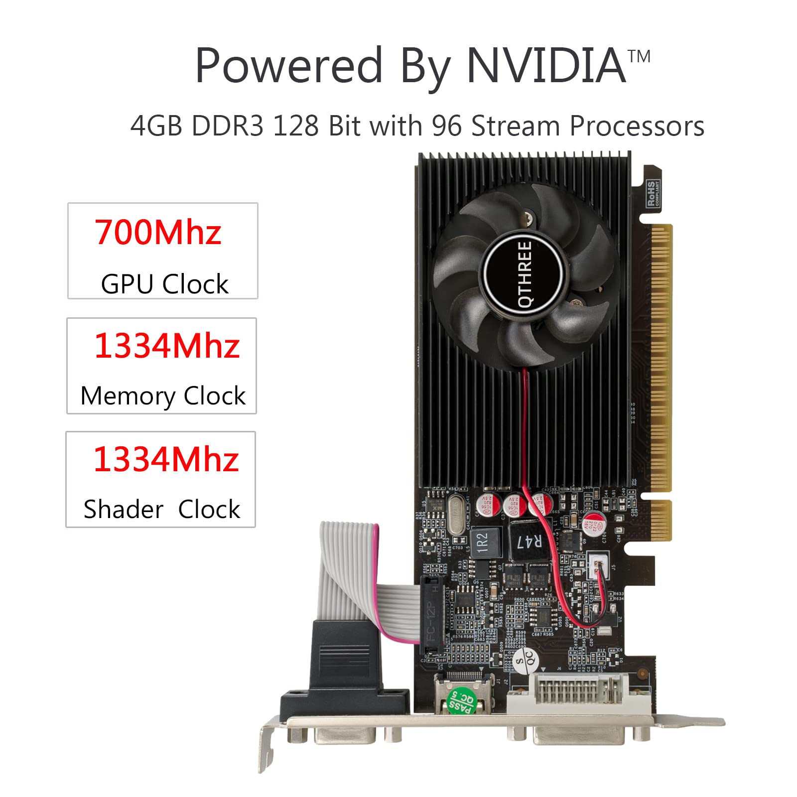 Qthree Nvidia Gt 730 4Gb Graphics Card,Ddr3,128 Bits,Video Card For Pc,Pci Express X16,Dvi I,Hdmi,Vga,Low Profile Computer Gpu,D