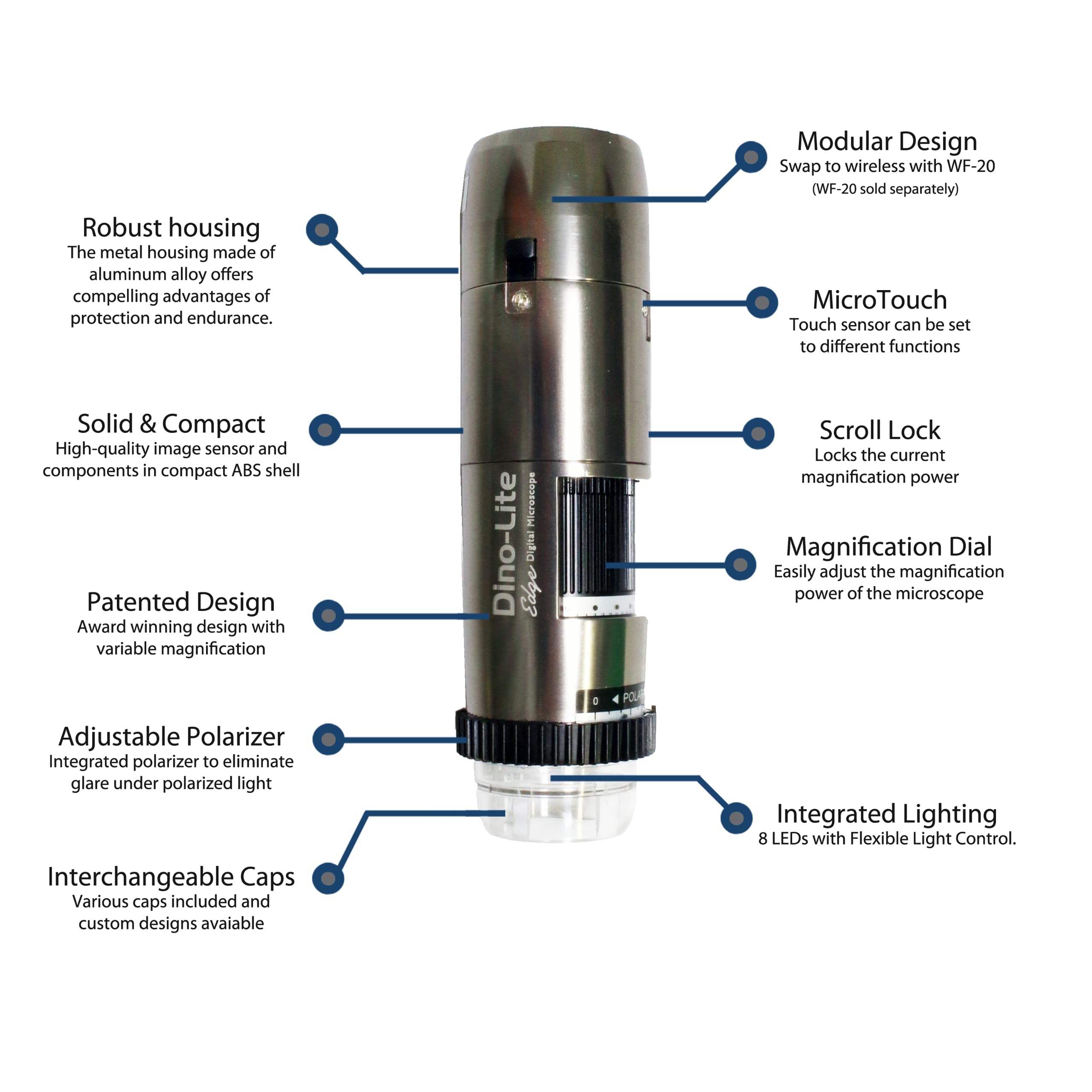 Dino Lite Usb Digital Microscope Af7115Mzt   5Mp, 10X   220X Optical Magnification, Measurement, Polarized Light, Flc