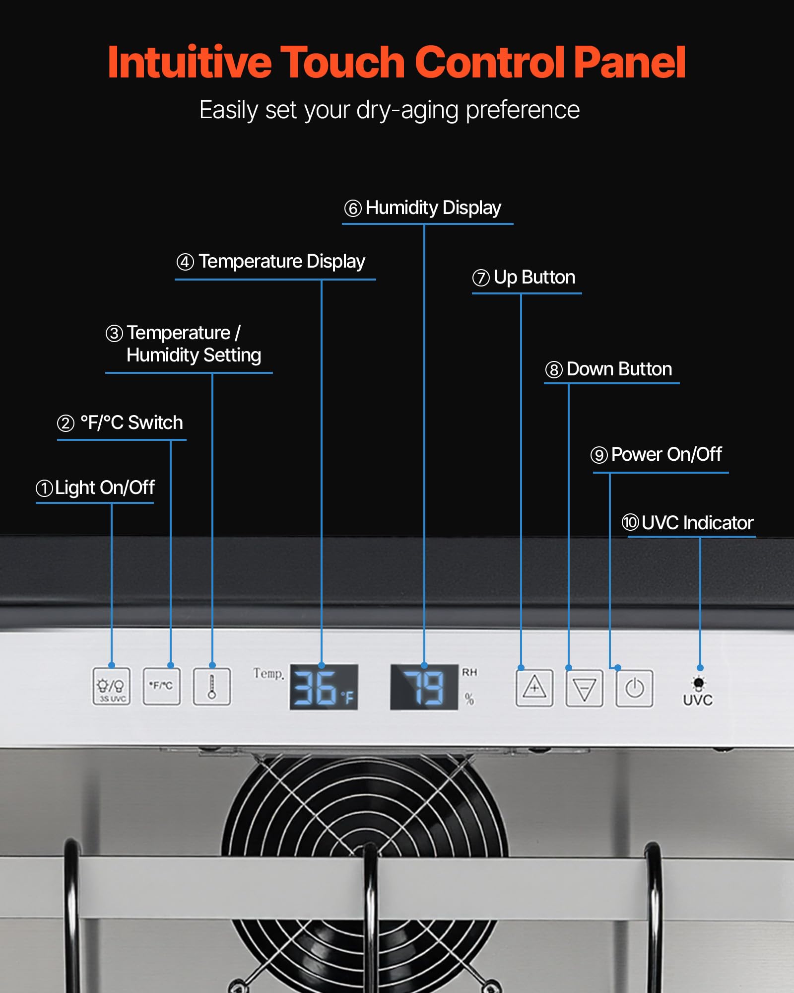 Vevor Zs-A145N Fridge For Steaks Dry Ager Refrigerator For Meat With Precise Temperature & Humidity Control, Freestanding & Unde