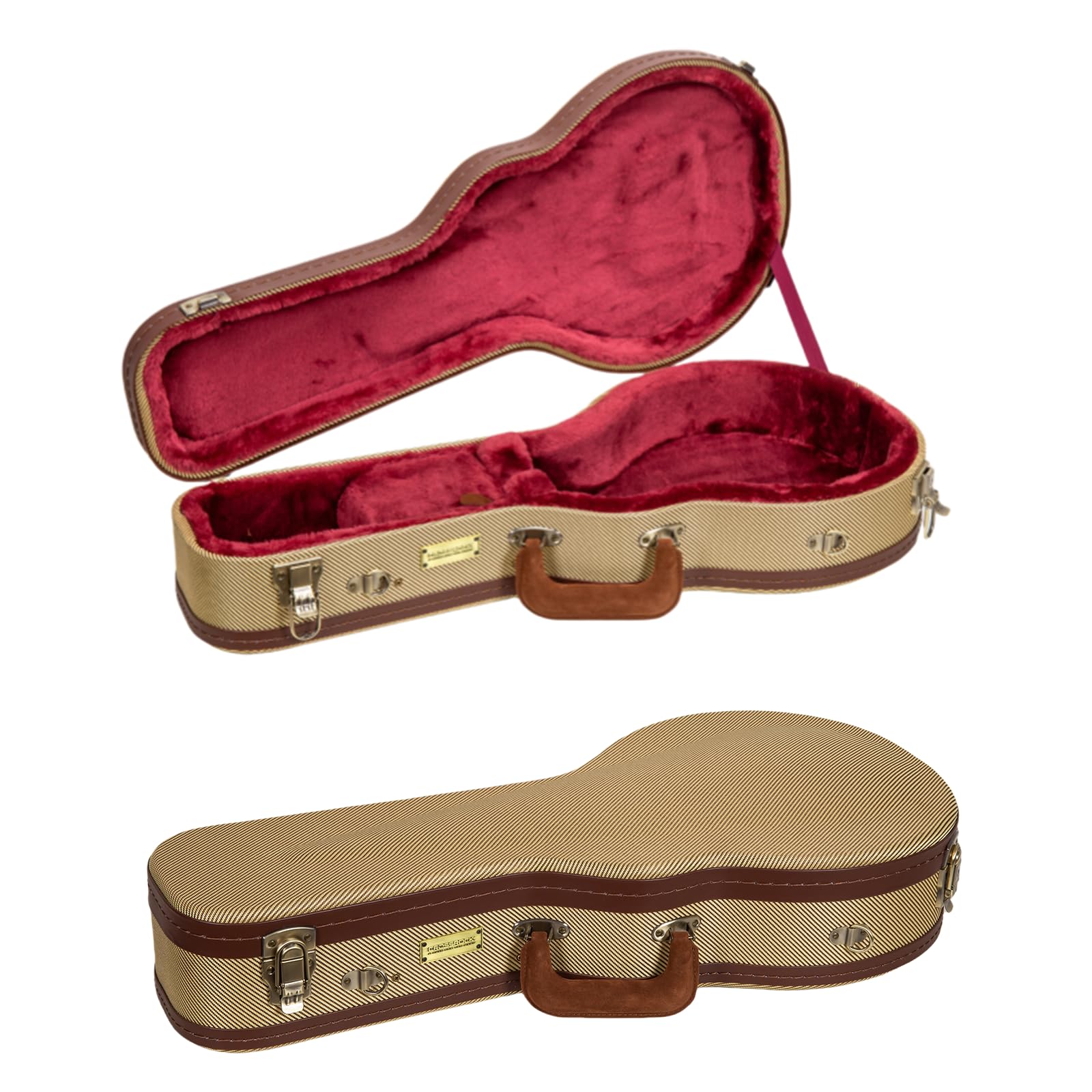 Crossrock Master Series F-Style Mandolin Case | Classic Fabric Tweed Exterior, Re-Engineered Wooden Shell, Leather Handle, Backp