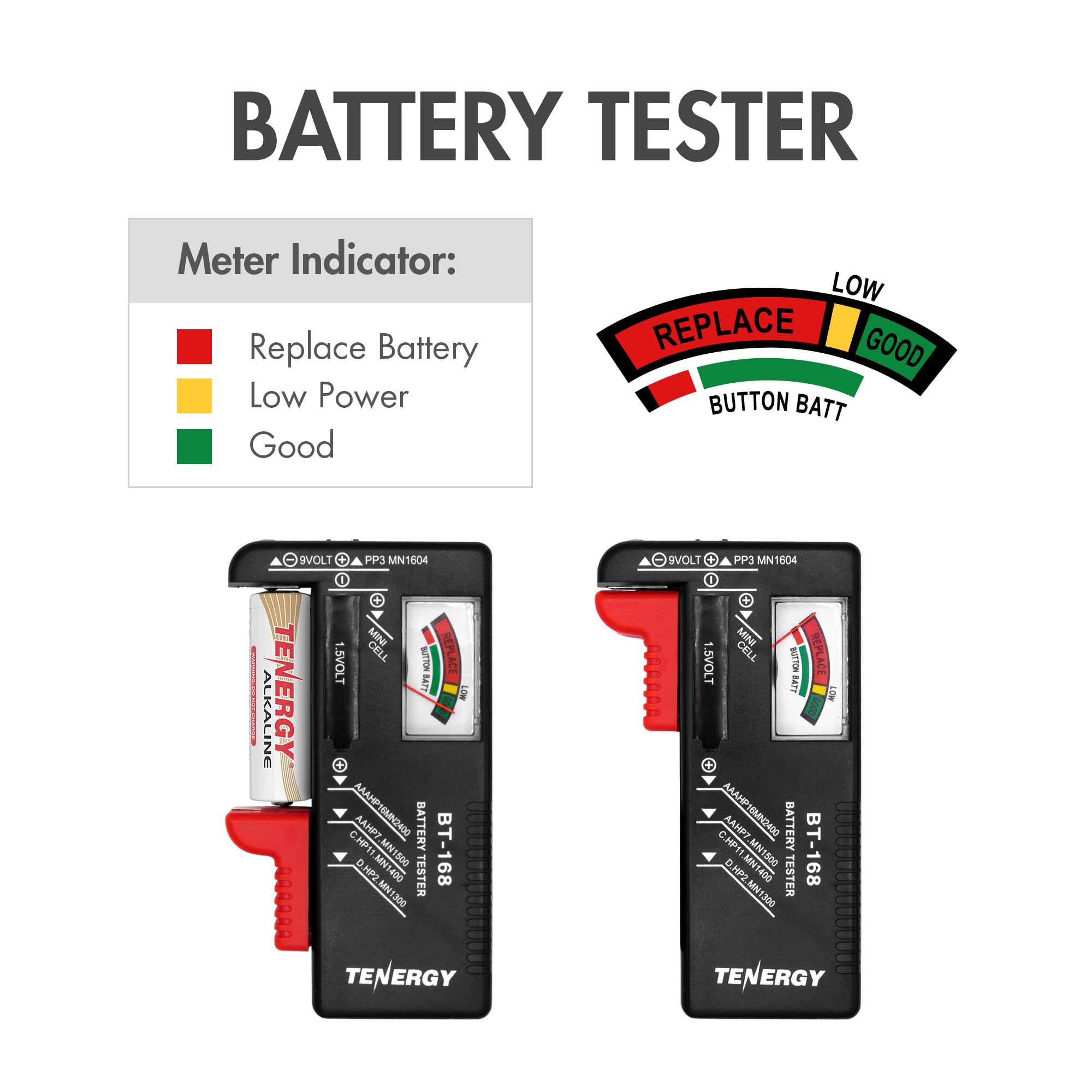 Tenergy Large Battery Organizer Storage Case With Battery Tester, Holds 120 Batteries Aa Aaa C D 9V (Batteries Not Included)