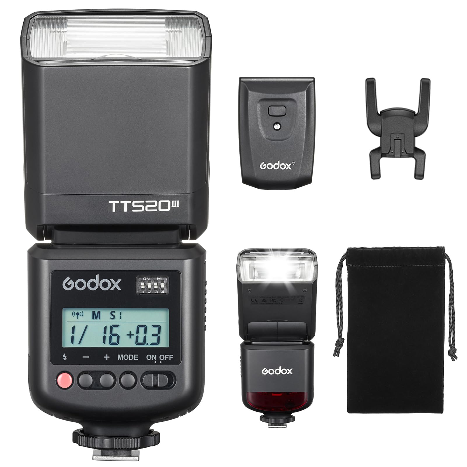 Godox TT520III TT520 III Camera Flash, Universal Hot Shoe Flash, GN33 Manual Flash with RT-16 Wireless Transmitter, Compatible f