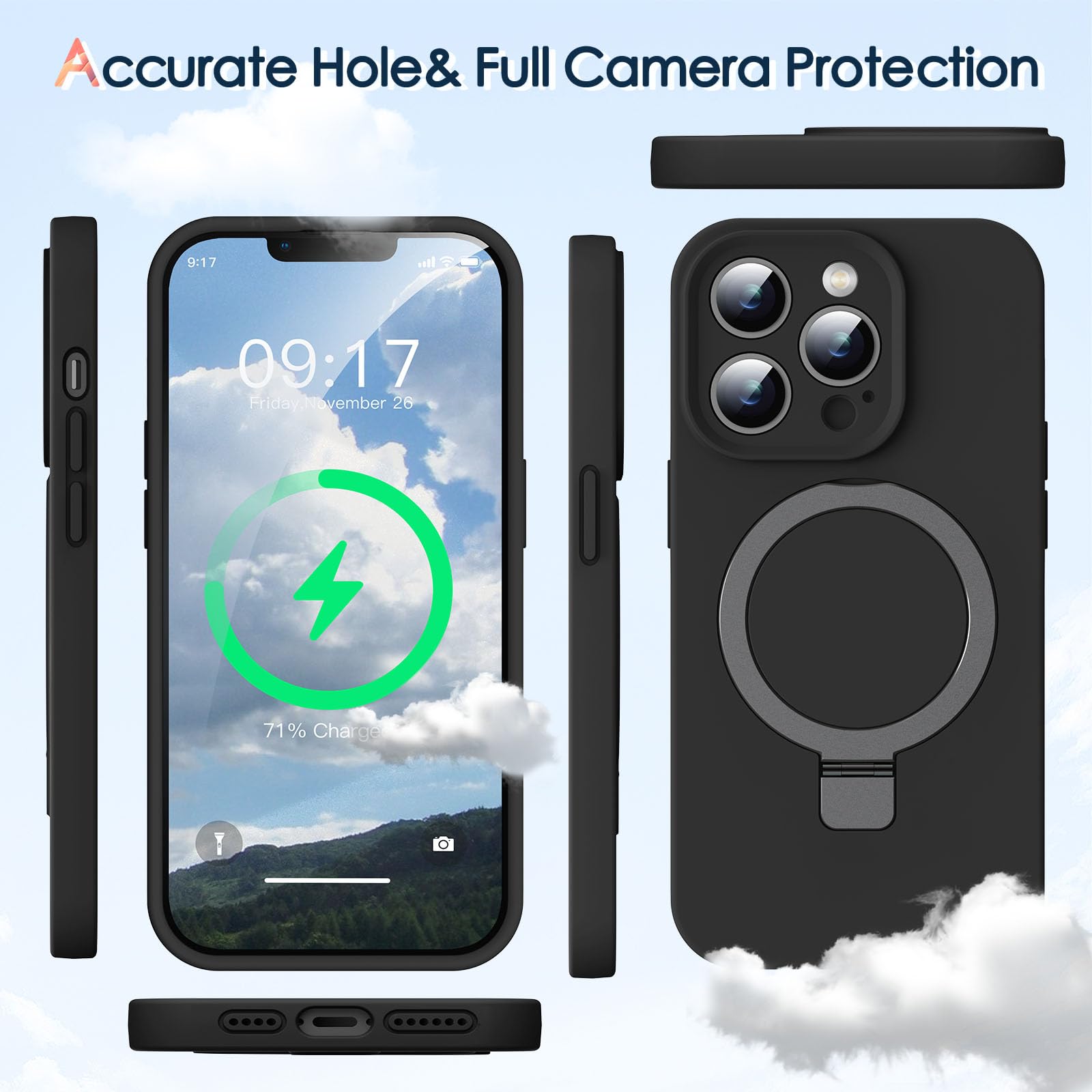 Kmambag Mag Ring Designed For Iphone 13 Pro Max Case, Liquid Silicone [Moisturizing Factor] Extreme Soft Slim Phone Case With St