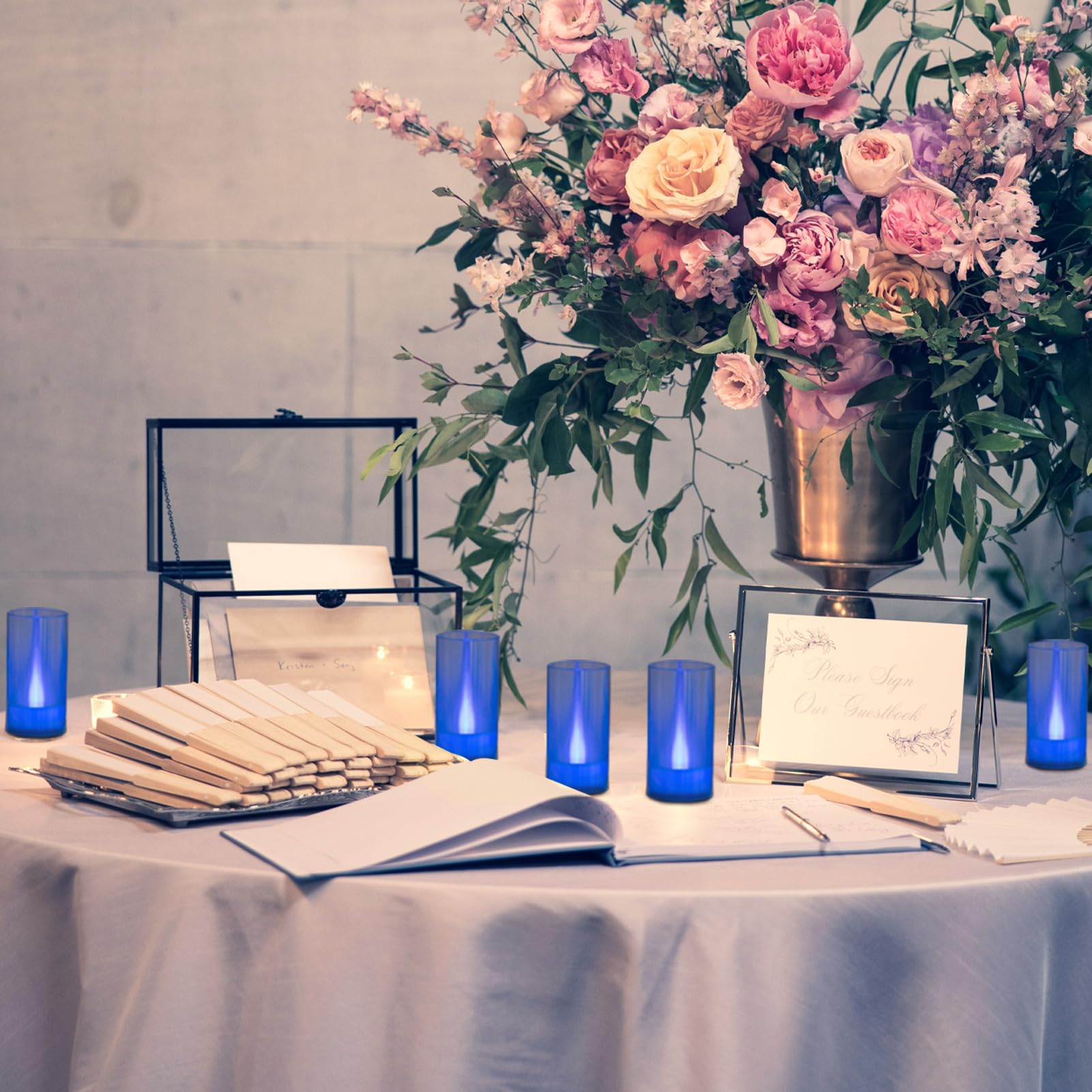 Lanker Flameless Candles, Battery Operated Led Pillar Candles, D1.5 X H3 Inch, Romantic Flickering Blue Long Flame Effect Light,