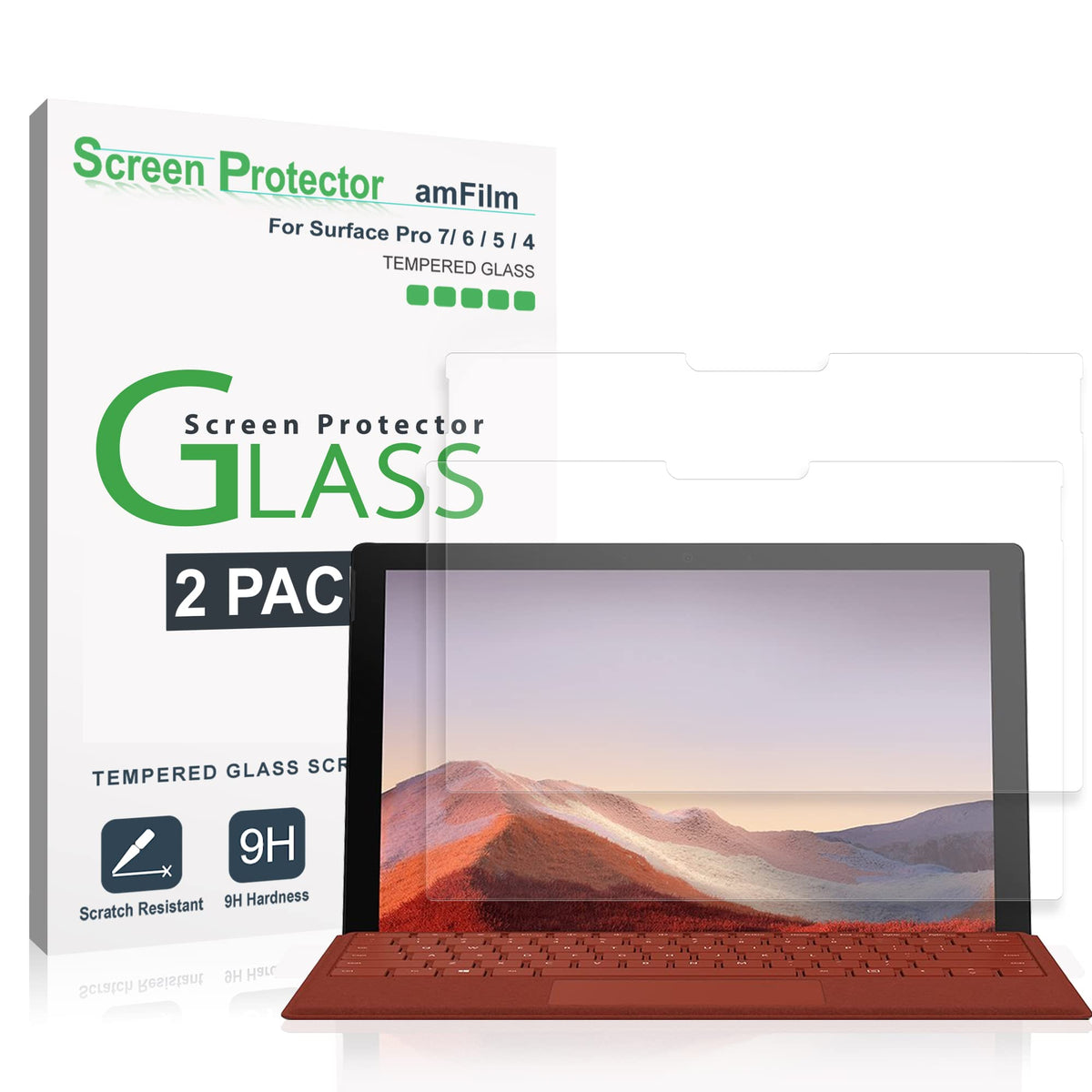 Amfilm 2 Pack Glass Screen Protector For Microsoft Surface Pro 7, 6, 5, 4 Tempered Glass (12.3'')