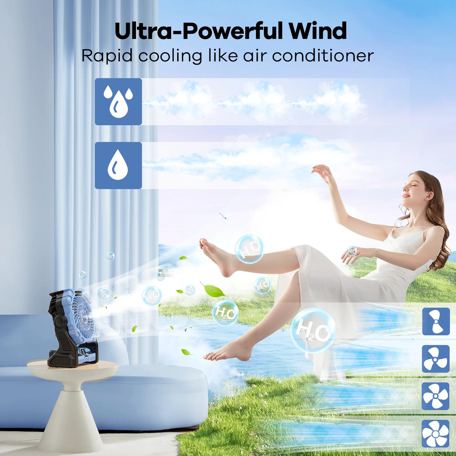 Misting Fan Portable With Rgb Lantern, 30000 Mah Rechargeable Battery Operated Camping Mist Fan With Emergency Hurricane Supplie