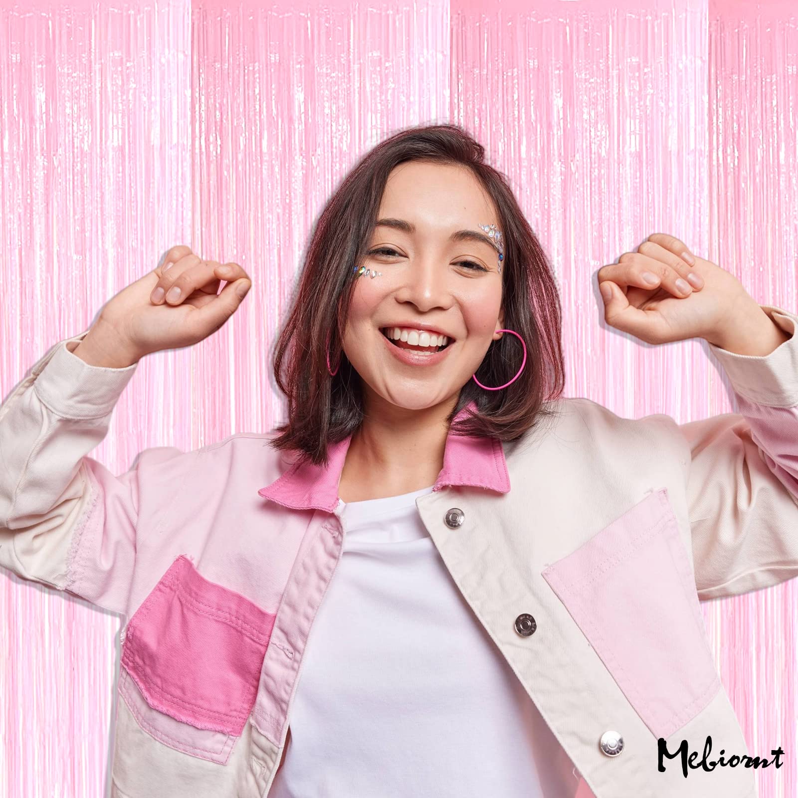 4 Pack Fringe Curtain Backdrop, 3.2Ft X 9.8Ft Pink Metallic Tinsel Foil Fringe Streamers Background For Photo Booth Birthday Wed