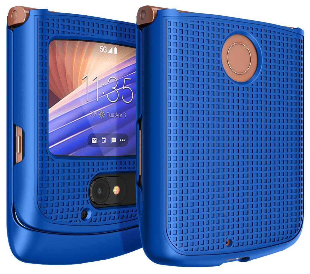Nakedcellphone Case for Motorola RAZR 5G Flip Phone, [Cobalt Blue] Protective Snap-On Hard Shell Cover [Grid Texture] for Motorola Moto RAZR 5G Flip Phone (2020) XT2071