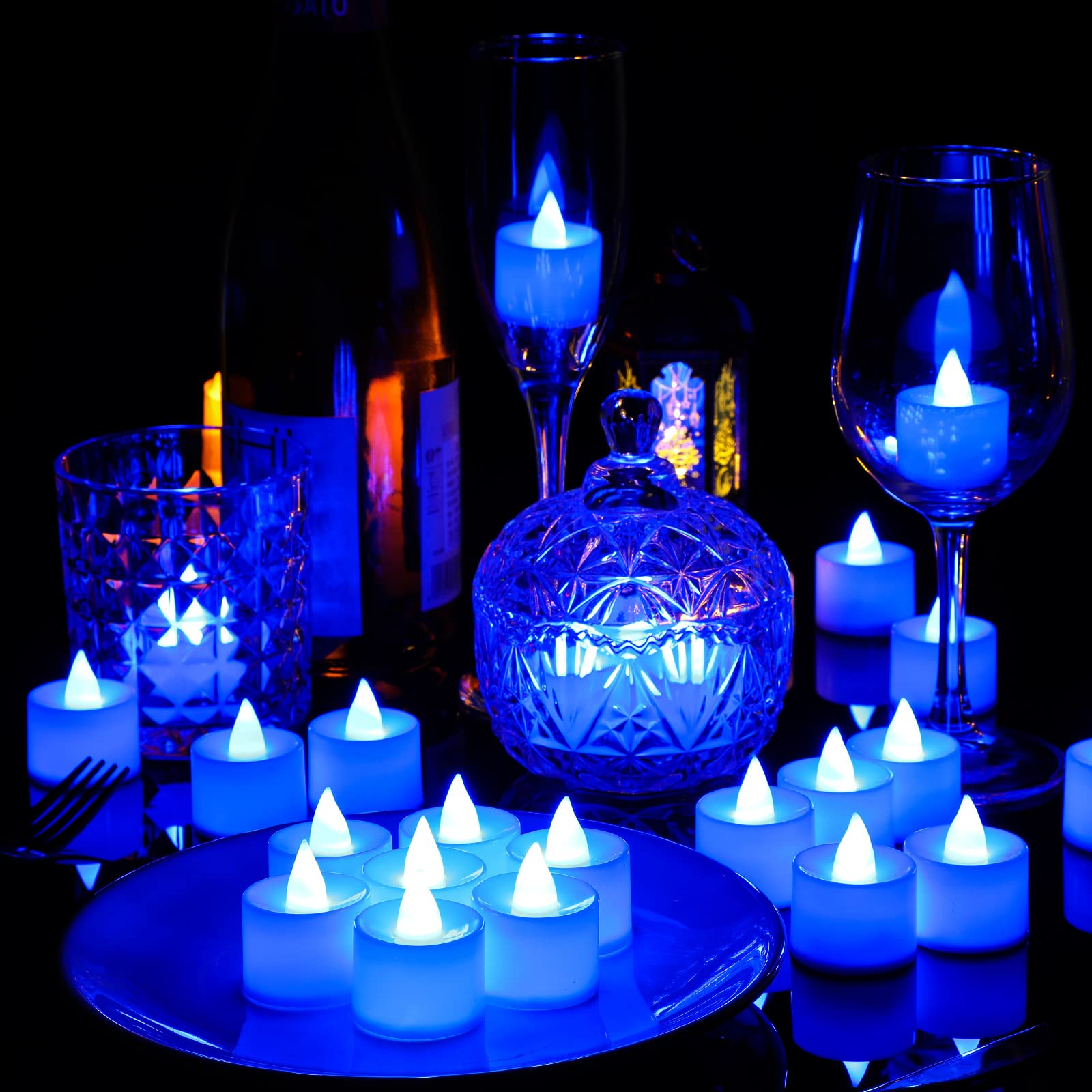 Coume 72 Pack Blue Flameless Tea Lights Candles Blue Wedding Flameless Flickering Led Battery Operated Candles For Anniversary R