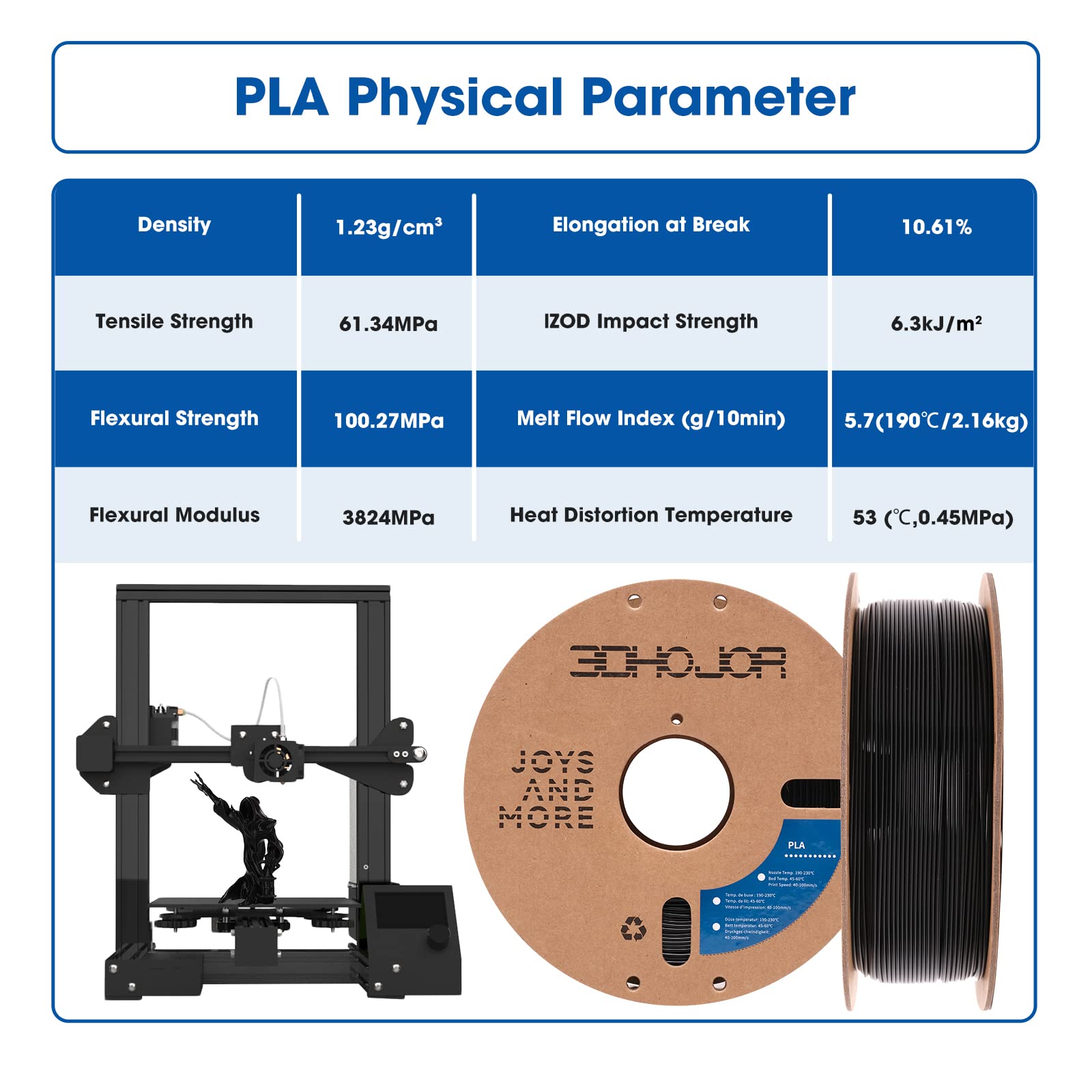 3Dhojor Pla Filament 1.75Mm Black,3D Printing Filament,1Kg Cardboard Spool (2.2Lbs), Fit Most Fdm 3D Printer,Dimensional Accurac