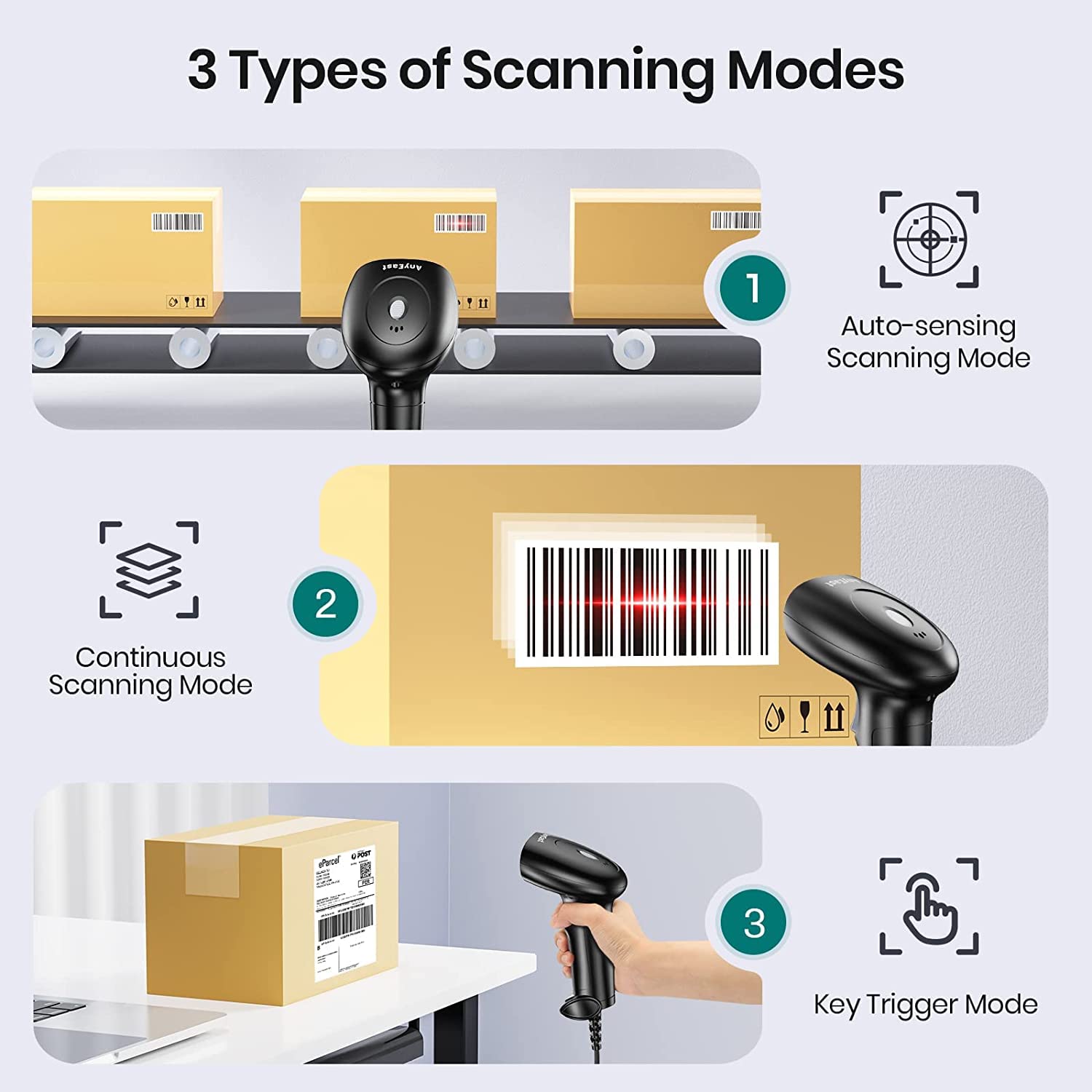 Anyeast Barcode Scanner With Stand, Usb Wired Inventory 2D 1D Qr Code Scanner For Computer Pos Mac With Automatic Screen Scannin