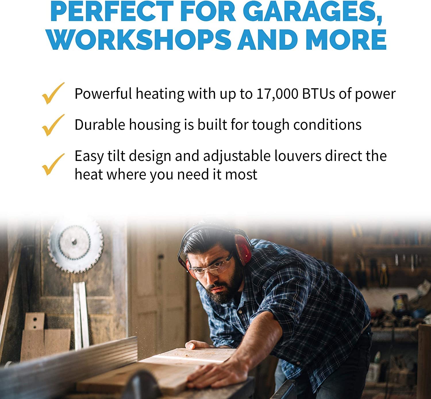 Newair Electric Garage Heater, Adjustable Ceiling/Wall Mounted With Tilt Head, Heats Up To 500 Sq. Ft. Of Space | Electric Heate