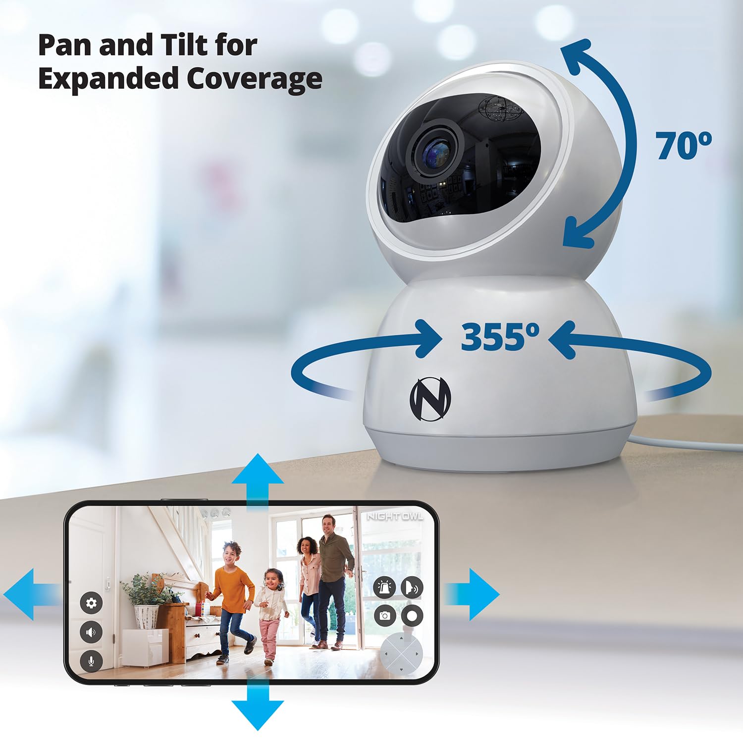 Night Owl Indoor Plug In Wireless 3Mp Deterrence Camera With Pan, Tilt And 2 Way Audio