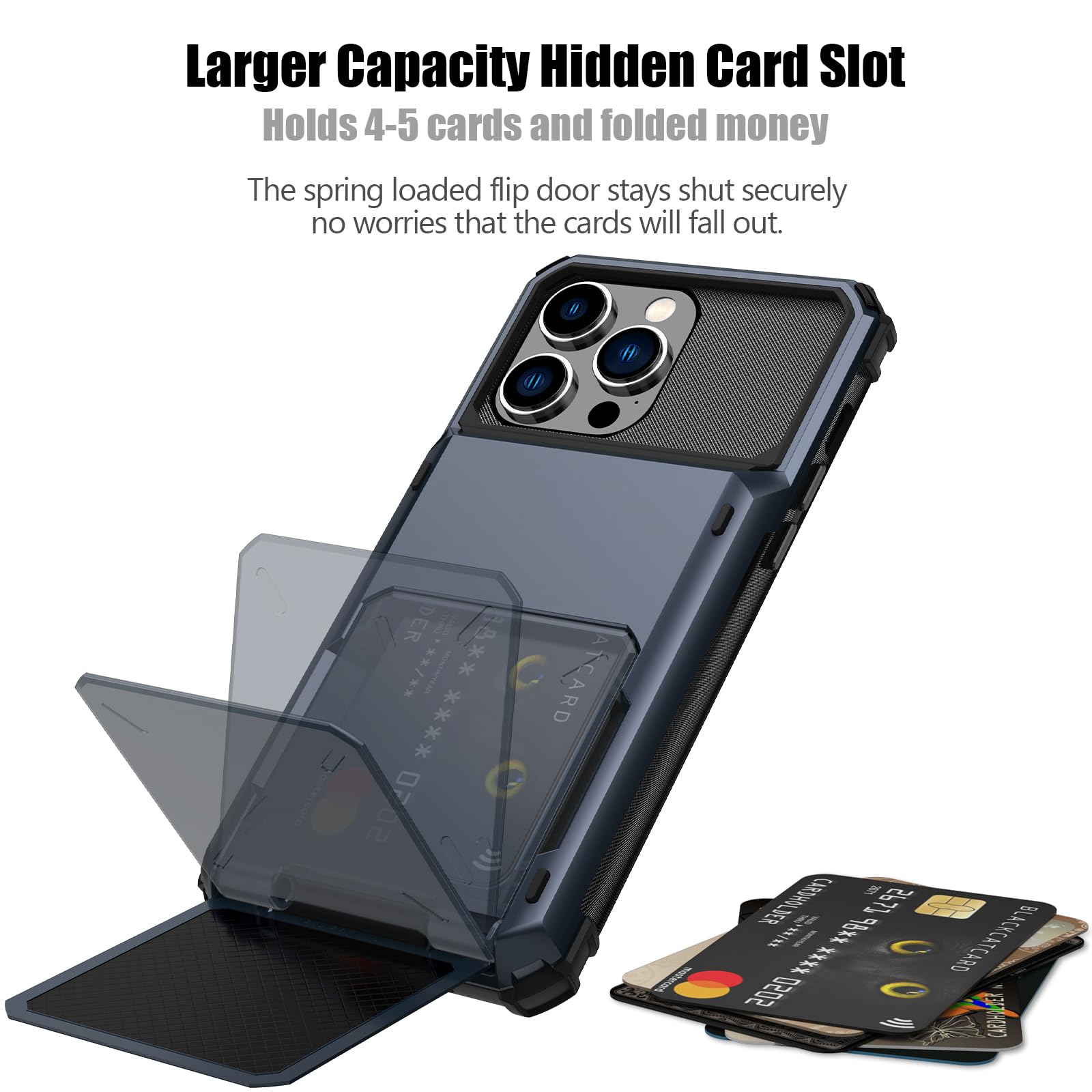 Nvollnoe For Iphone 15 Pro Max Case With Card Holder[Store 5 Cards] Dual Layer Heavy Duty Shockproof Wallet Case With Hidden Car