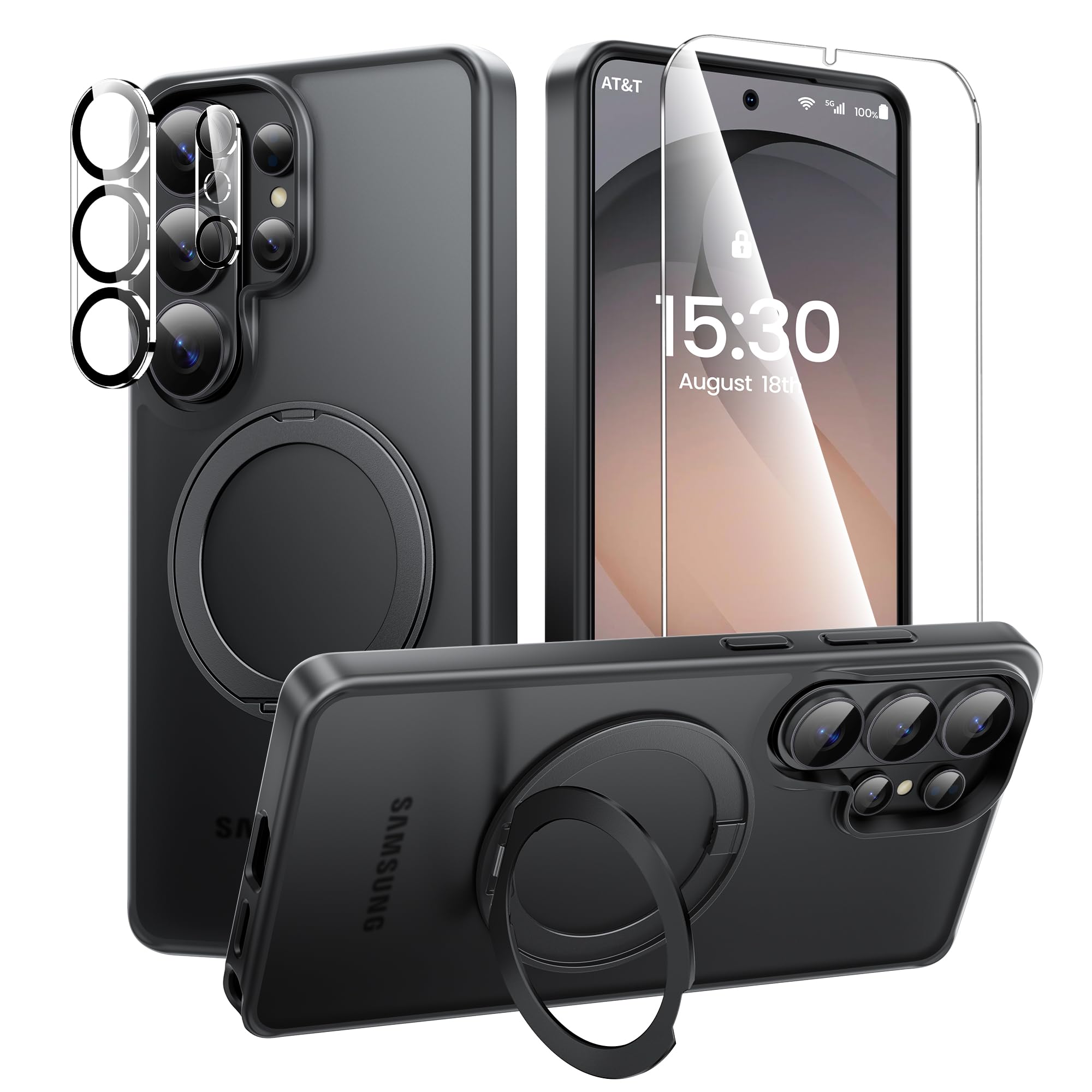 360Ring Stand for Samsung Galaxy S26 Ultra Case with 1X Screen Protector +1X Camera Cover,Fit for MagSafe, Translucent Matte Cov