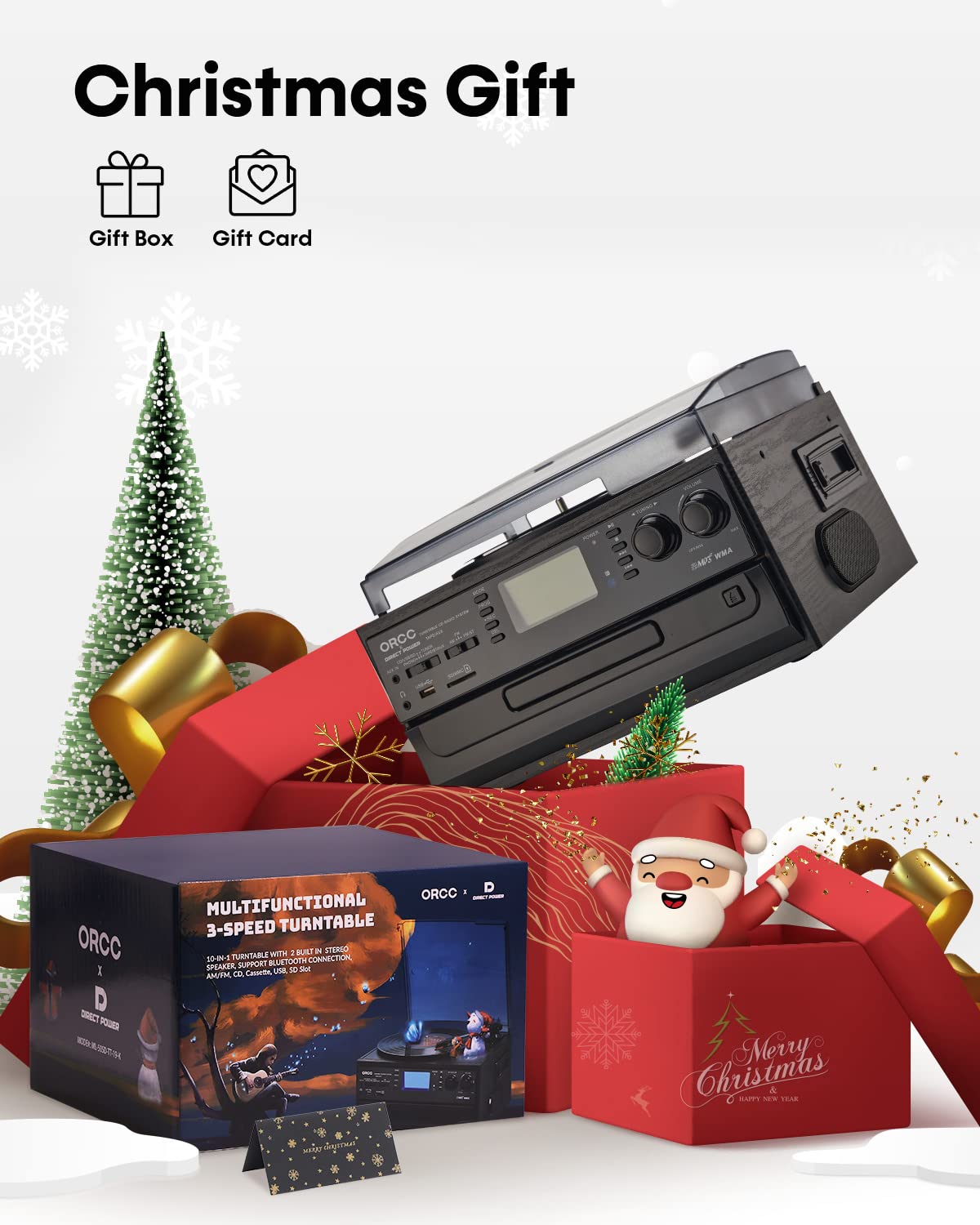 Orcc 10 In 1 Bluetooth Turntable Record Player With Built In Speaker, Vinyl Turntable Cd Cassette And Fm/Am Radio Combo, Aux In