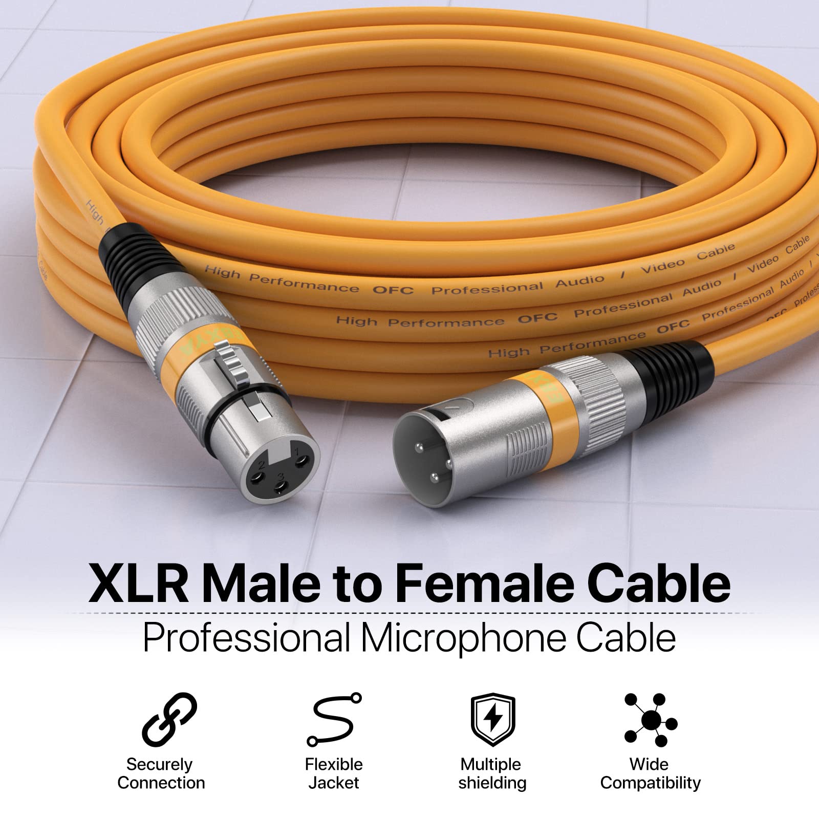 Ebxya Xlr Cable 15 Ft 4 Pack   Xlr Microphone Cable With 3 Pin Xlr Male To Female (Red, Orange, Yellow, Blue)