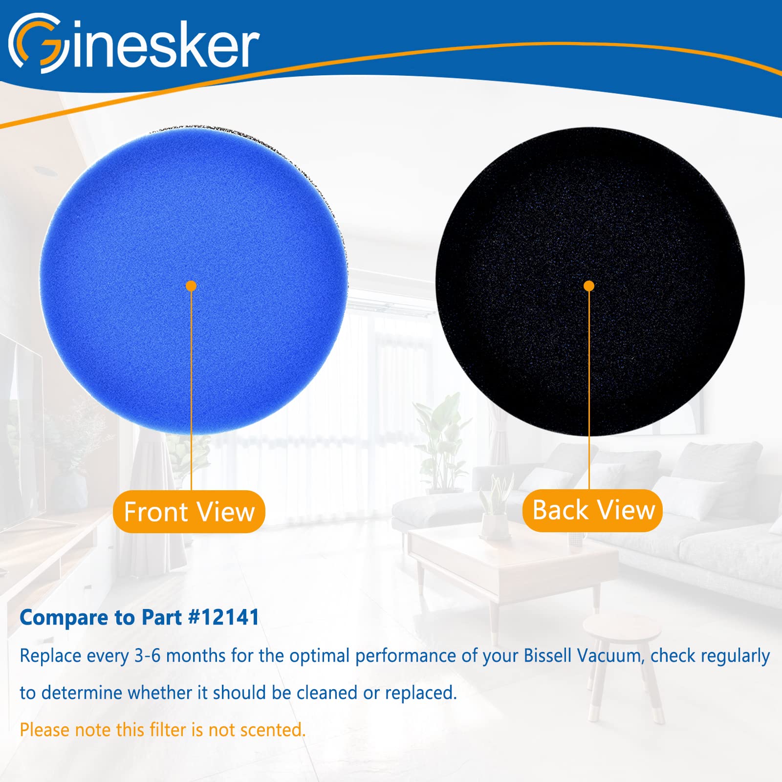 4 Pack Replacement Filter For Bissell 1214 Cleanview & Powerglide Pet Upright Vacuum, Compare To Part #12141(No Fragrance)