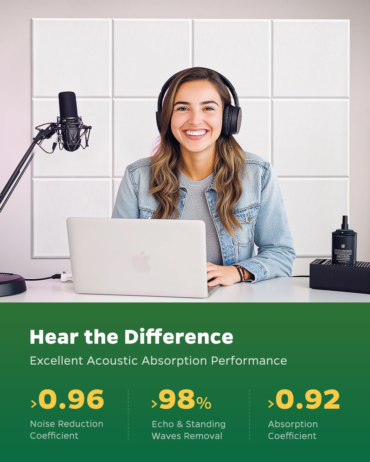 Topnaca Sound Proof Panels For Walls, 12 Pack Square 12X12X0.4 Self-Adhesive Soundproof Wall Panels, Sound Absorbing, High Densi