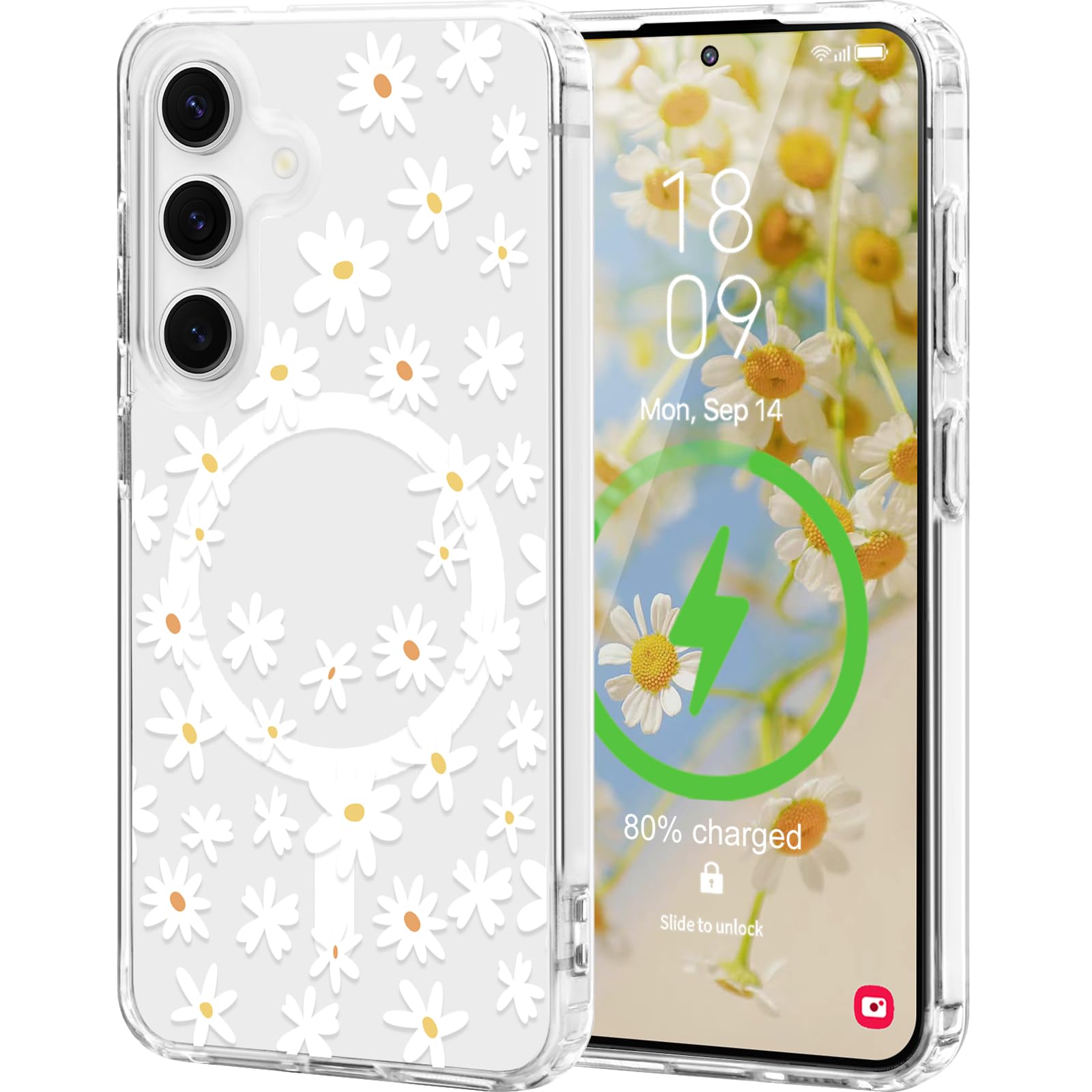 L-FADNUT for Samsung Galaxy S25 Plus/S24 Plus Case Compatible with Magsafe Cute Flower Girls Women Clear Case Silicone Shockproo