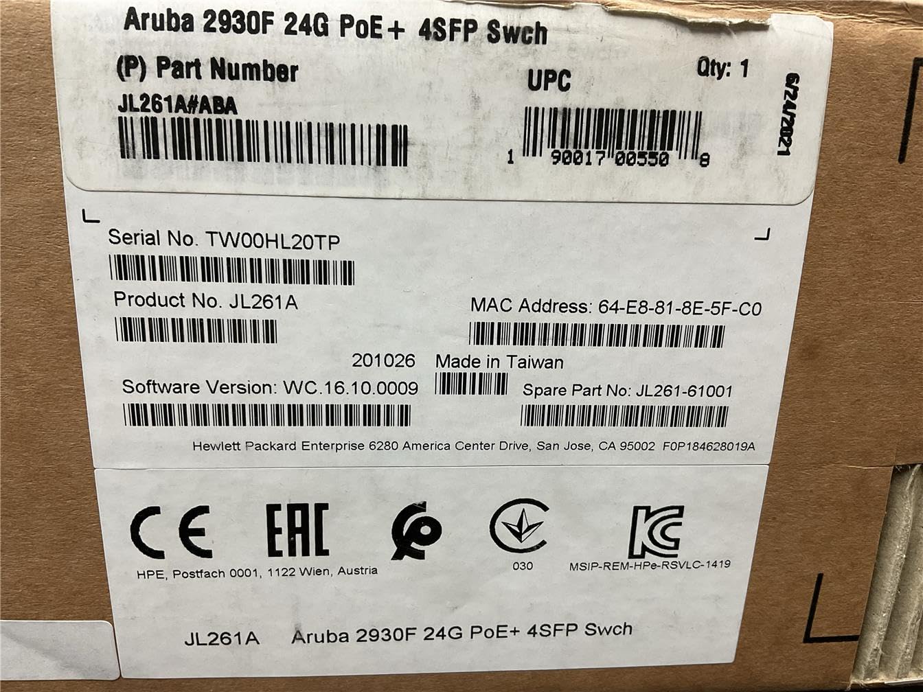 2930F 24G Poe 4Sfp Switch (Jl261A)